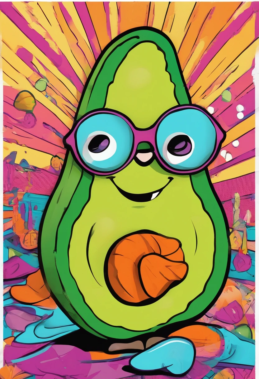 a cartoon avocado 3d eating a carrot at home