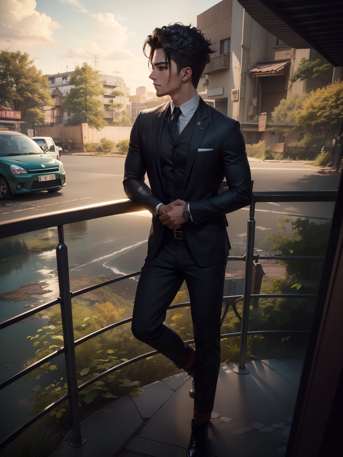 Same background handsome anime boy, realistic, 8k, cool looking