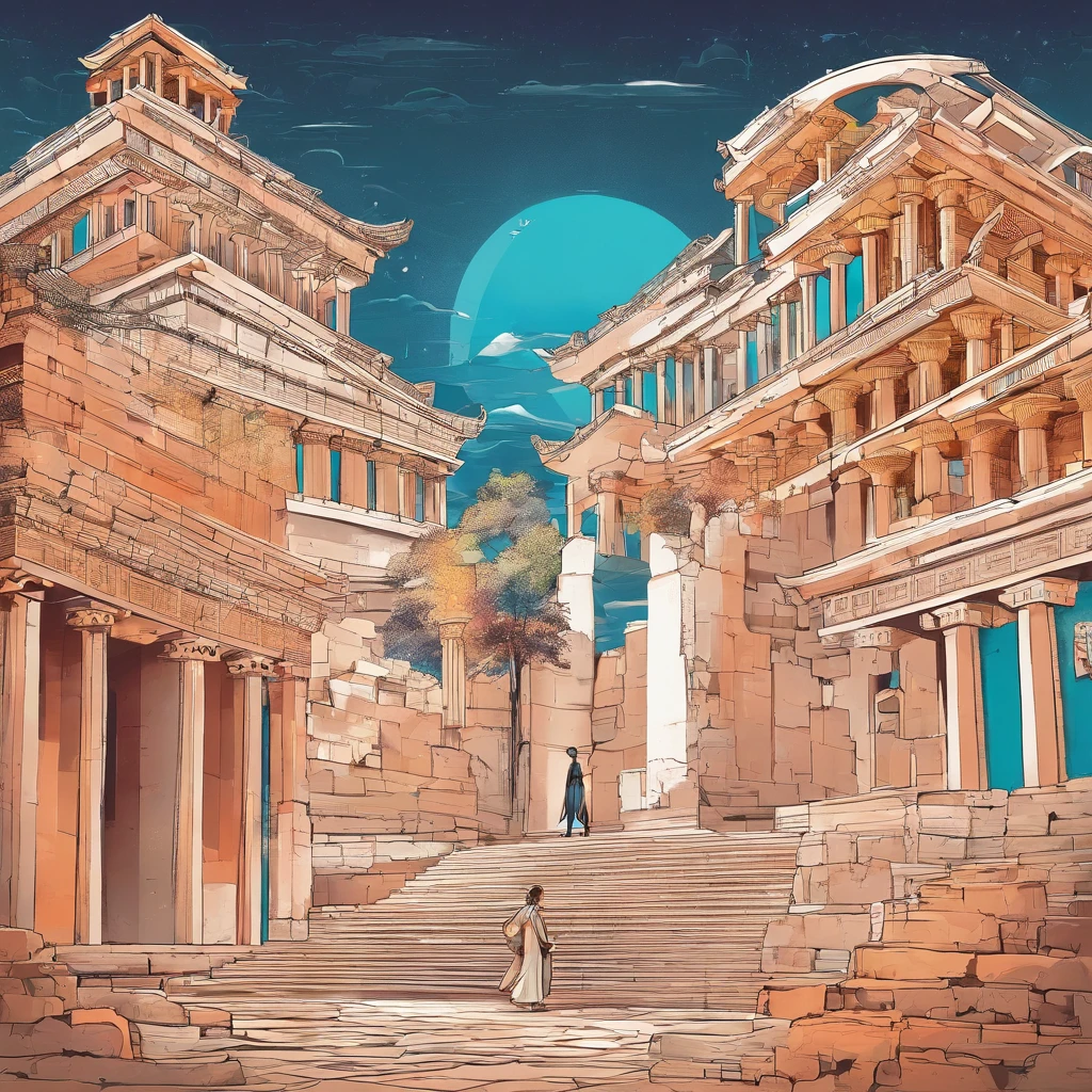 ancient greece buildings with one man in center