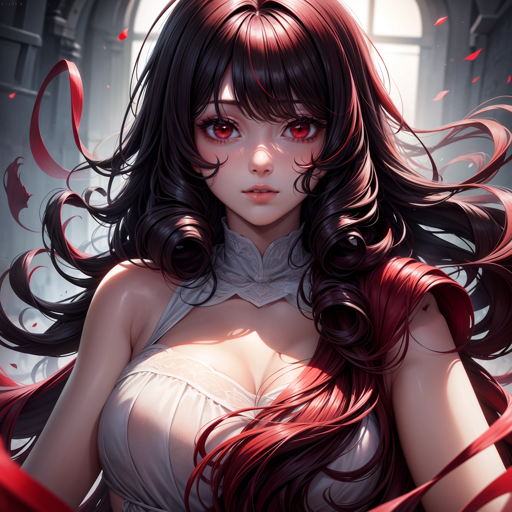A woman in a white dress、Woman with long red hair posing for photo, Attractive anime girl, Beautiful anime girl, Beautiful anime woman, Beautiful and charming anime woman, Smooth anime CG art, Charming anime girl, Beautiful anime portrait, Detailed portrait of anime girl, Detailed digital anime art, Portrait Anime Girl, Portrait of anime girl, Realistic anime girl rendering