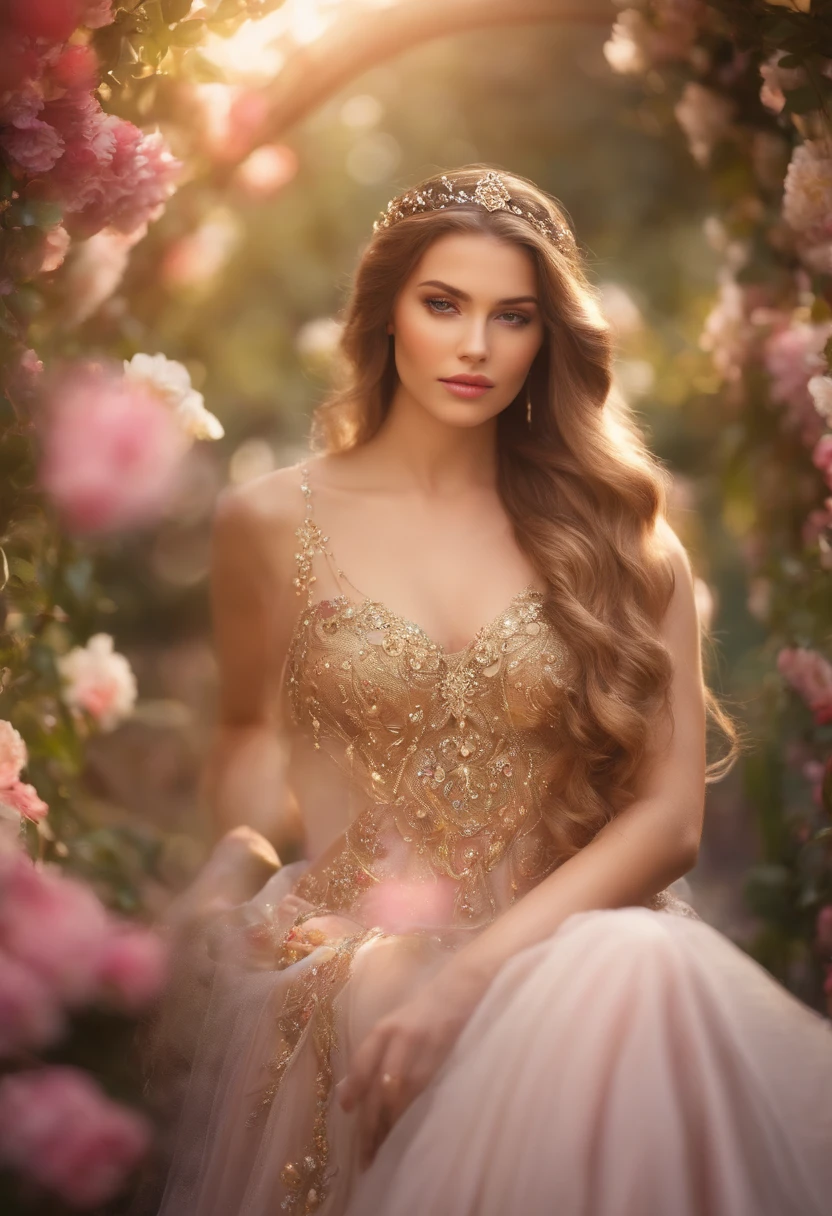 a woman in a pink dress is standing in front of a tree, a beautiful fantasy empress, beautiful and elegant elf queen, ((a beautiful fantasy empress)), beautiful elven princess, alluring elf princess knight, beautiful fantasy maiden, elven princess, ethereal beauty, beautiful fantasy art, beautiful and elegant female elf, very beautiful elven top model, fantasy art style