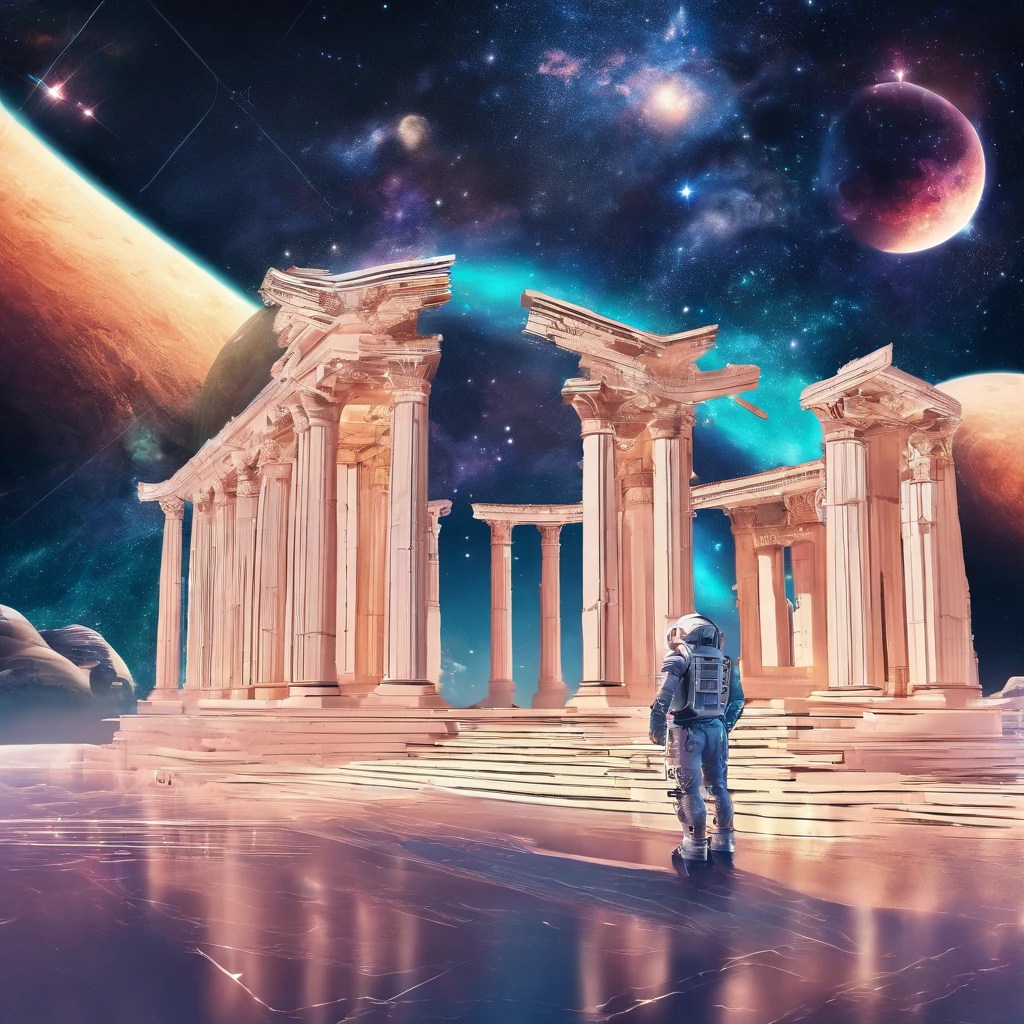 ancient greece buildings with one man in center