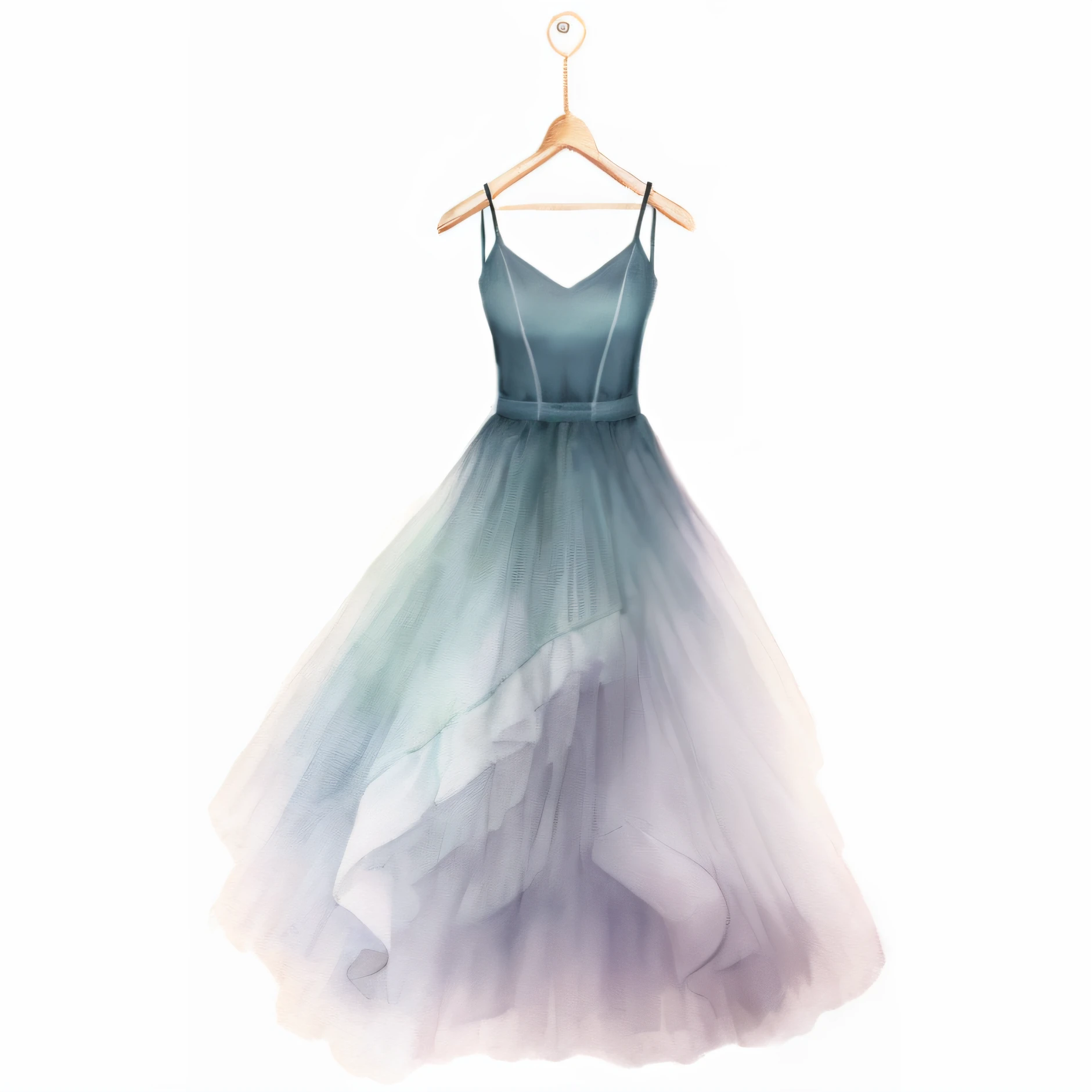 vestido tutu em camadas, em um cabide, hand drawn illustration