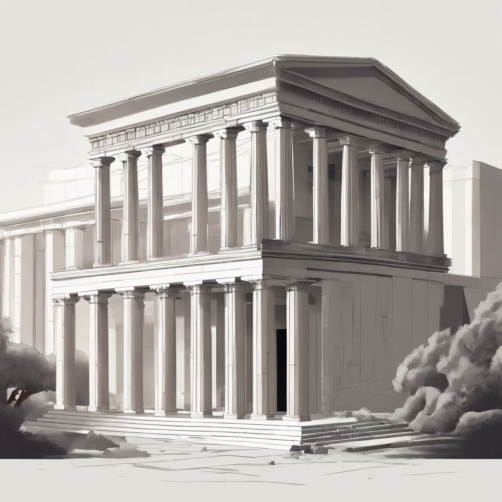 ancient greece buildings with one man in center