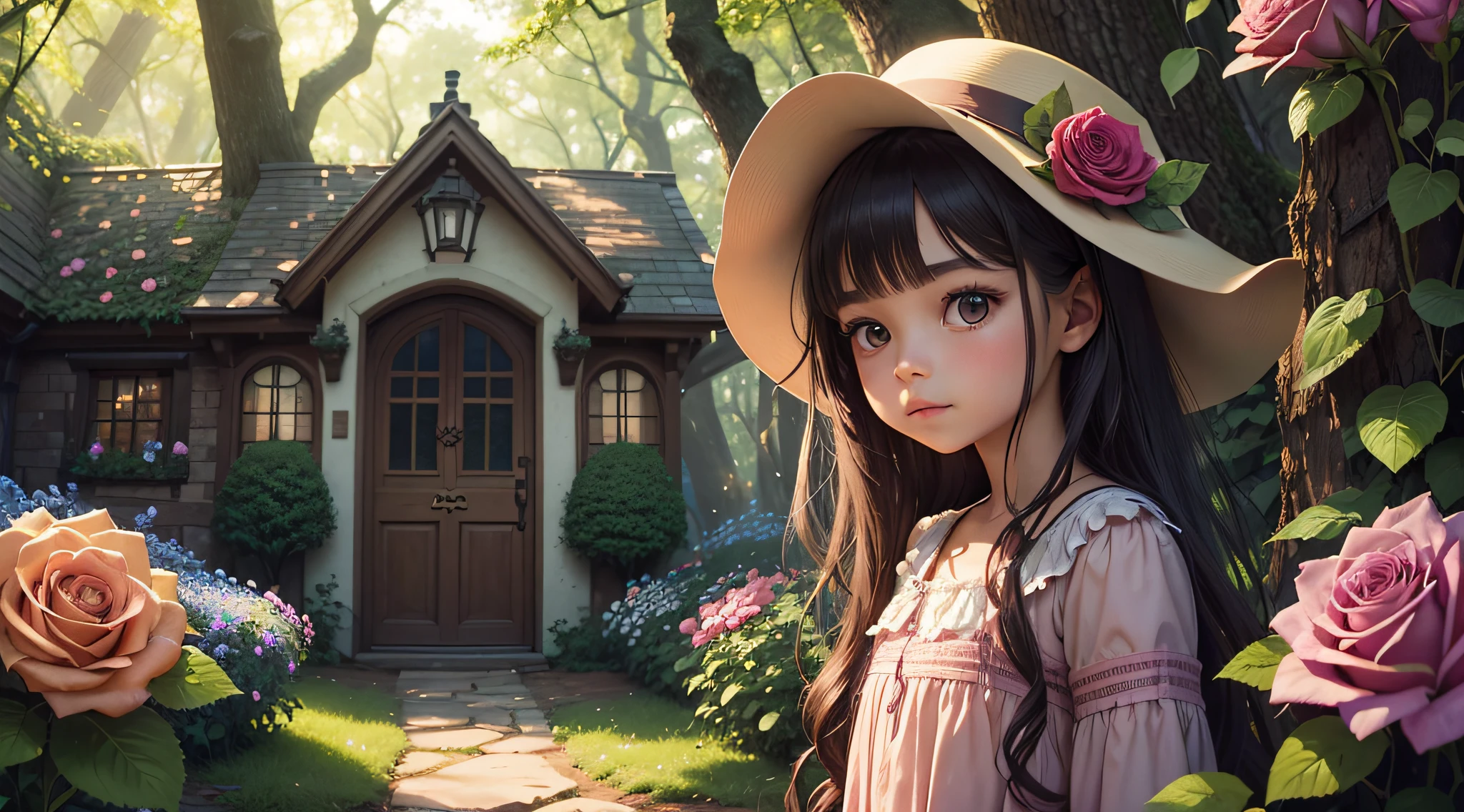 Once upon a time there was a girl named Sofia, who lived in a house surrounded by a mysterious forest. One day, while exploring the backyard, Sofia discovered a door hidden behind the rose bushes. She slowly opened it and entered a magical garden, full of colorful flowers and enchanted creatures. It was Sofia's Secret Garden!