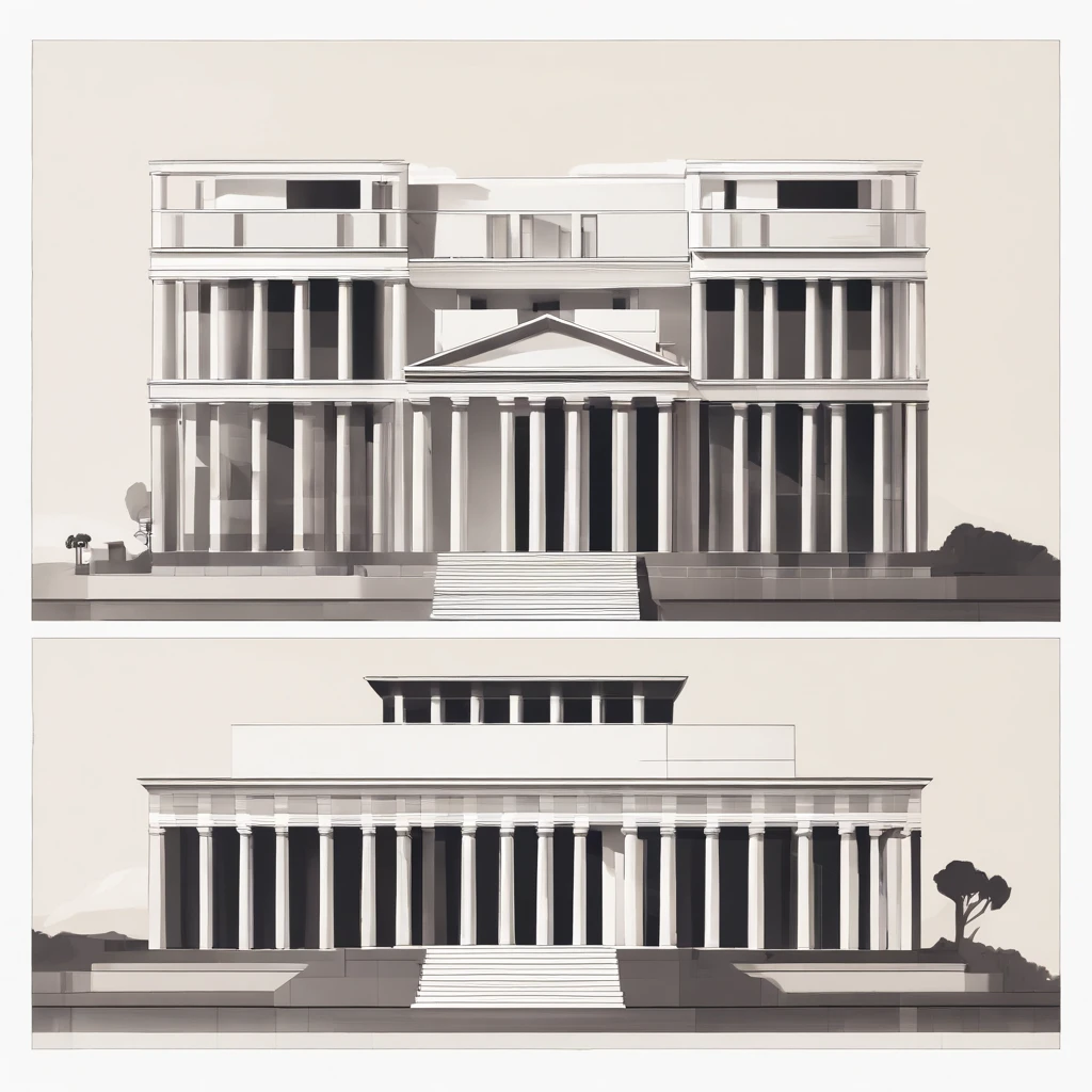 ancient greece buildings with one man in center