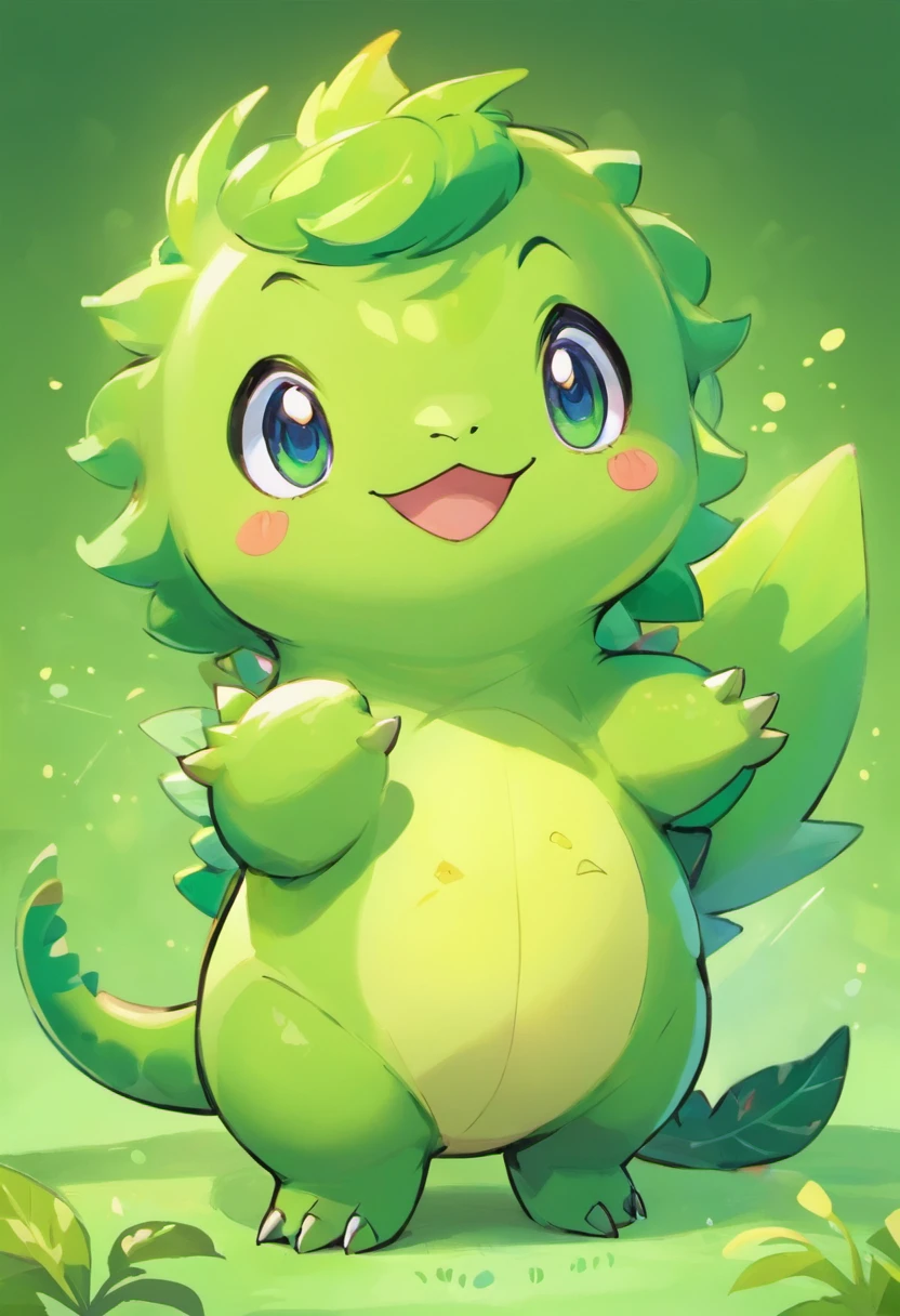 Kawaii happy dinosaur,green color,Babe,full bodyesbian,solid