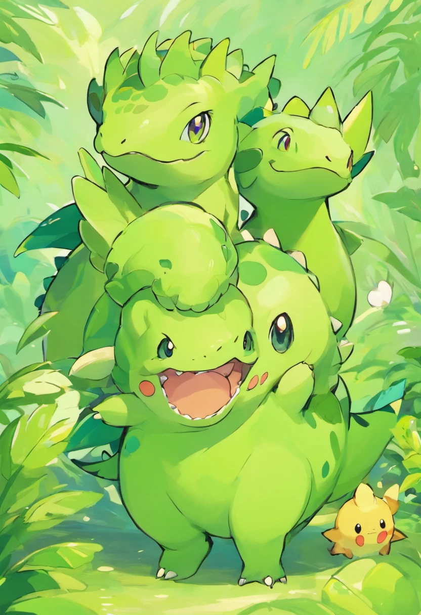 Happy dinosaurs，green color，Babe，full bodyesbian，adolable