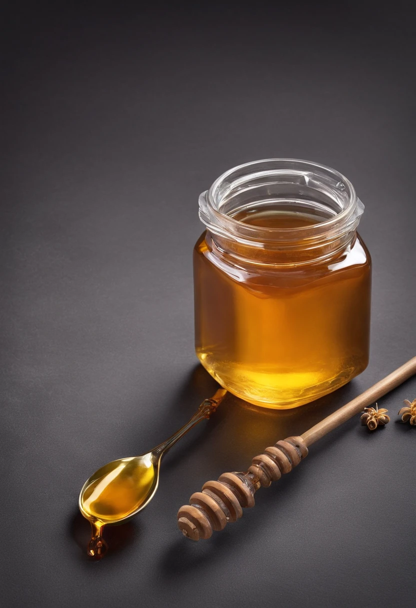 Make a photo of honey in a jar for my website where I want to sell honey. The honey in the jars should be in liquid form and there should be only honey in the jar.