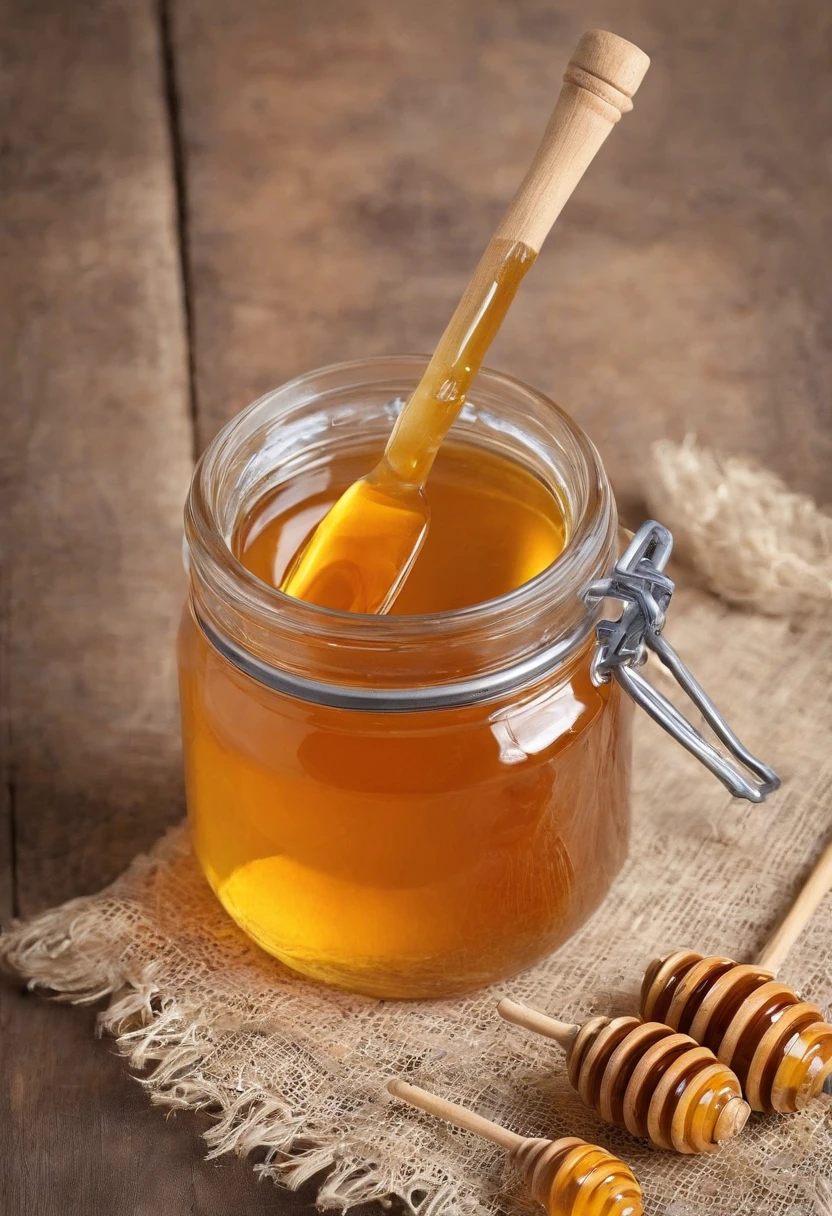Mixed colourfully red, green, orange, blue Honey Nuts in bottle photo with Islamic background The honey is drinking attractively from the bottle