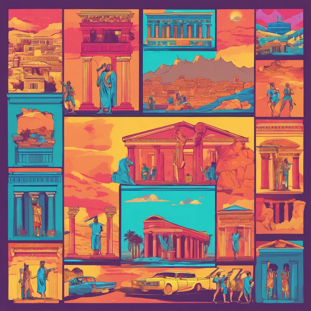 ancient greece buildings with one man in center