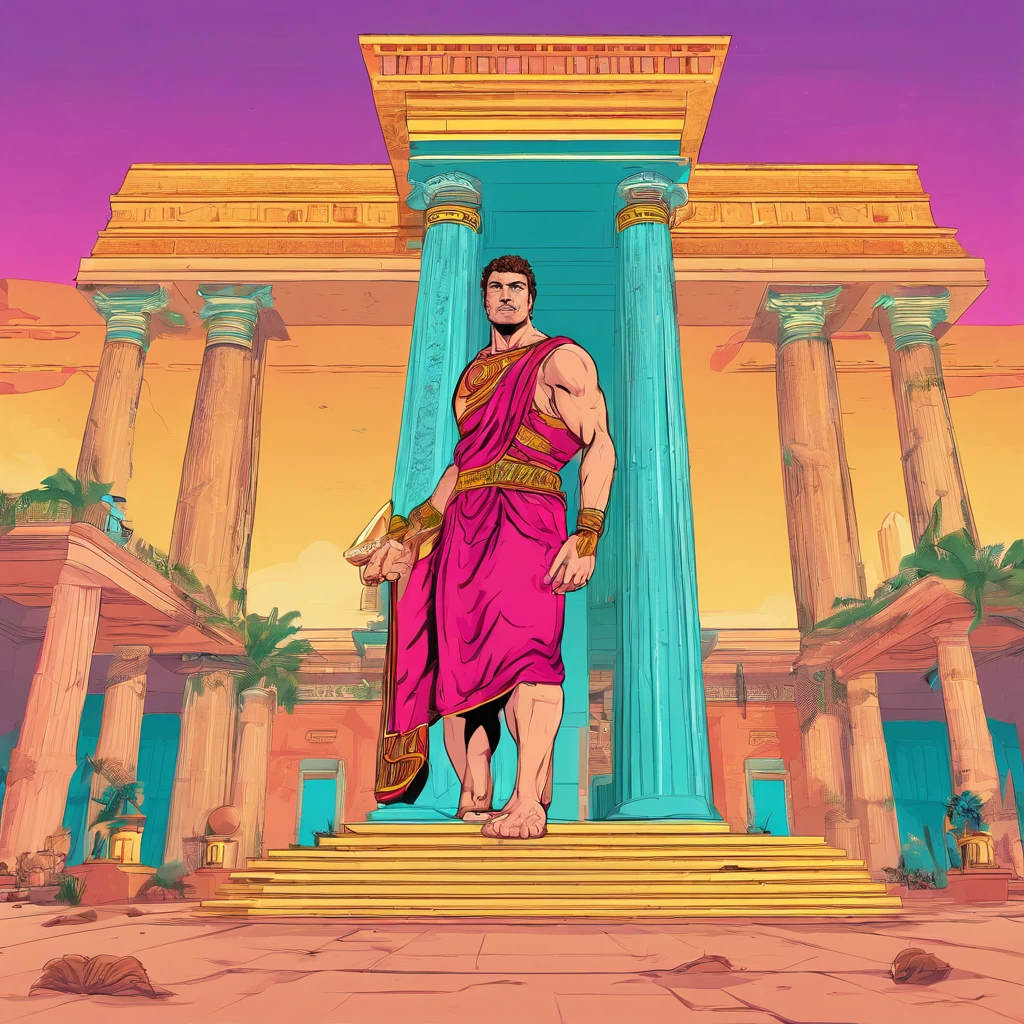 ancient greece buildings with one man in center