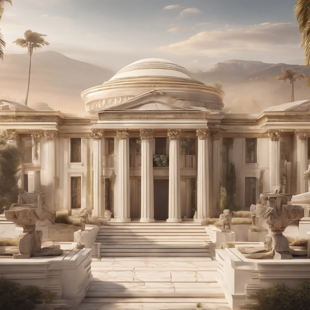 ancient greece buildings with one man in center