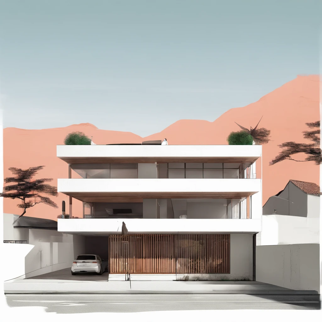 casa em estilo grego antigo com japonesas caminhando de biquini