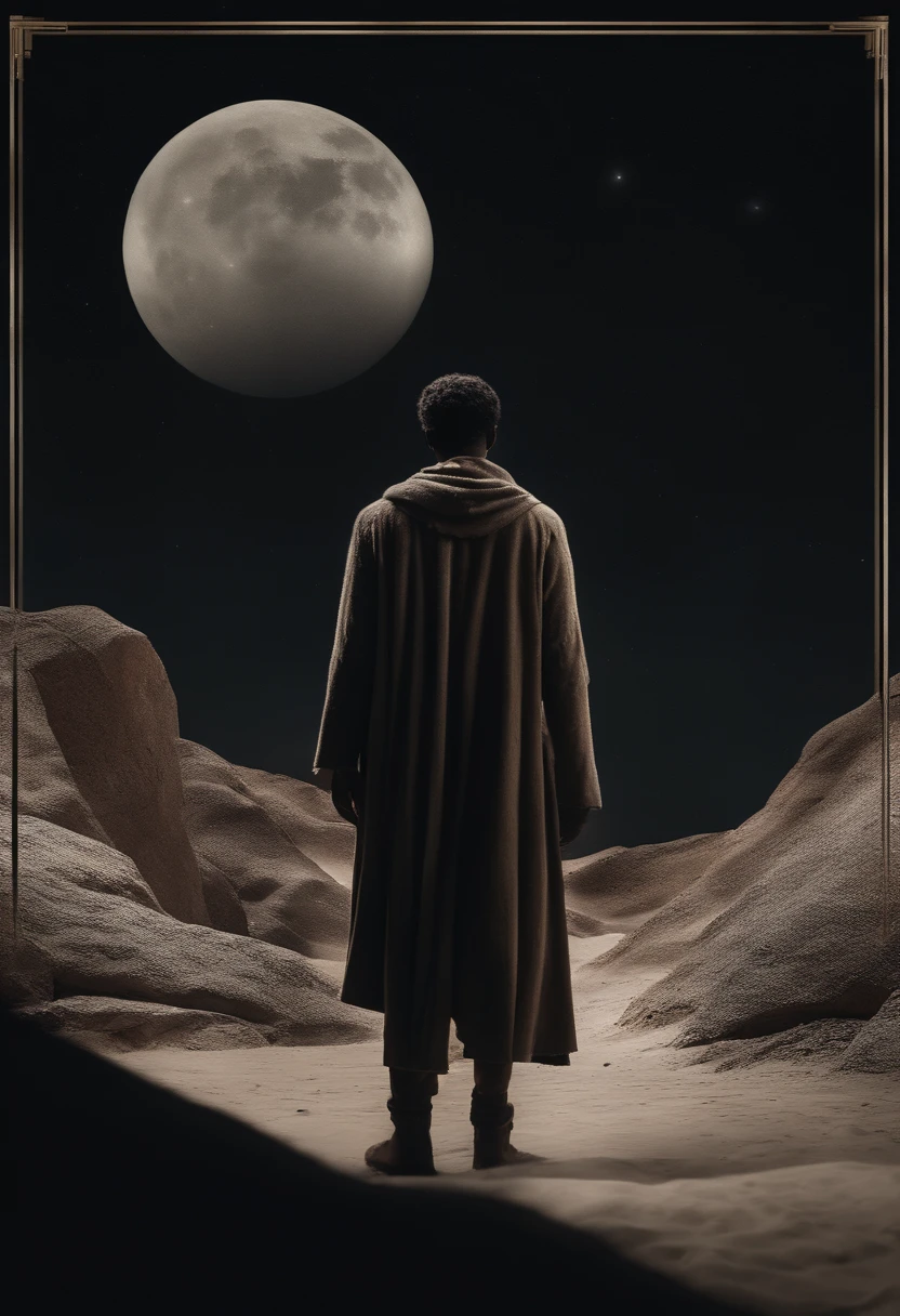 An image of Noah, idoso cansado, em um plano celestial, com uma grande arca ao fundo, They may be in poses that represent their importance in the stories.