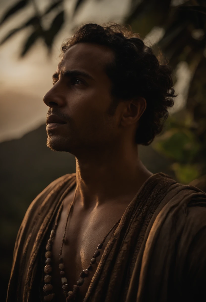 An image of Noah, idoso cansado, em um plano celestial, com uma grande arca ao fundo, They may be in poses that represent their importance in the stories.