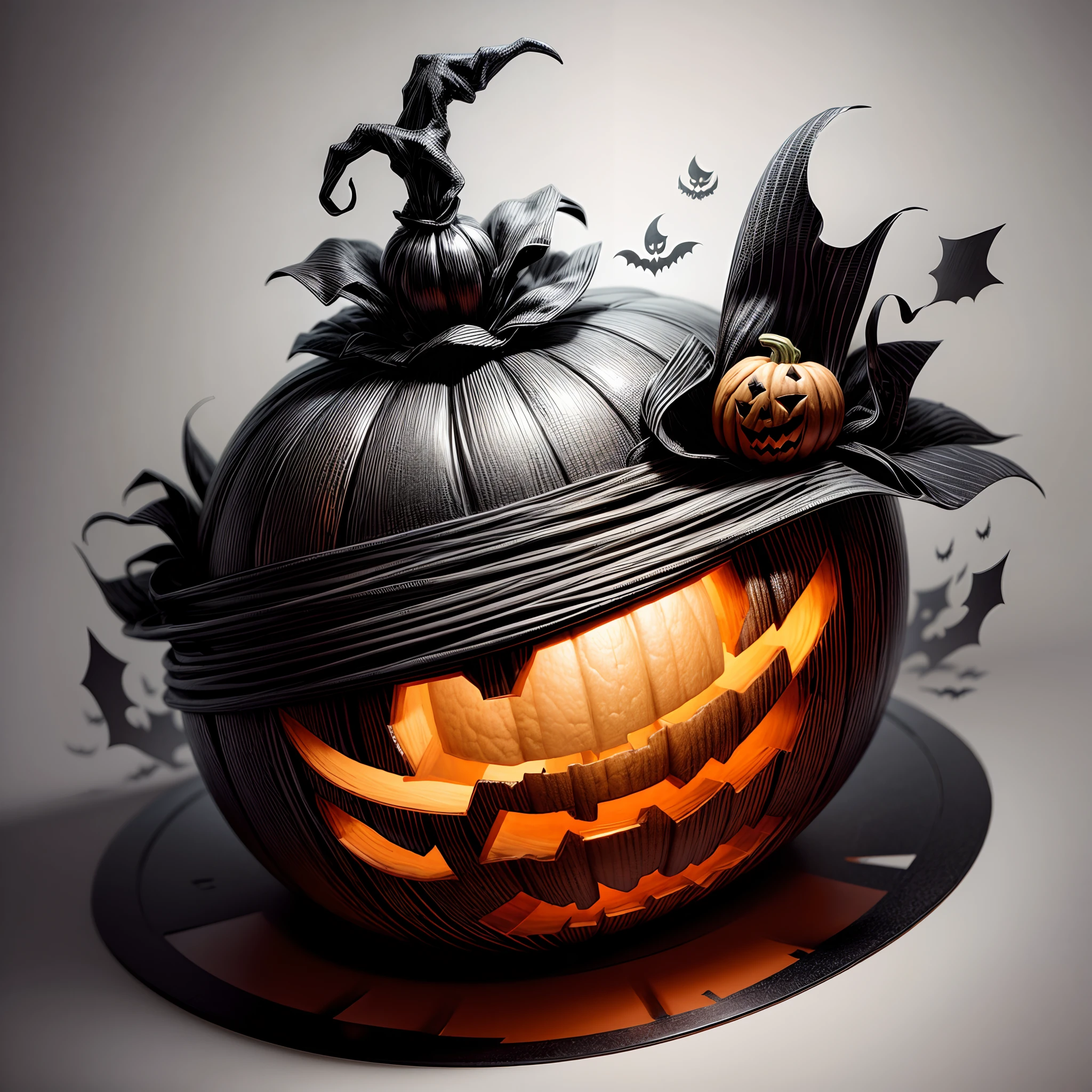 Halloween, pumpkin, sticker design, simple, illustrative, black and white, linework