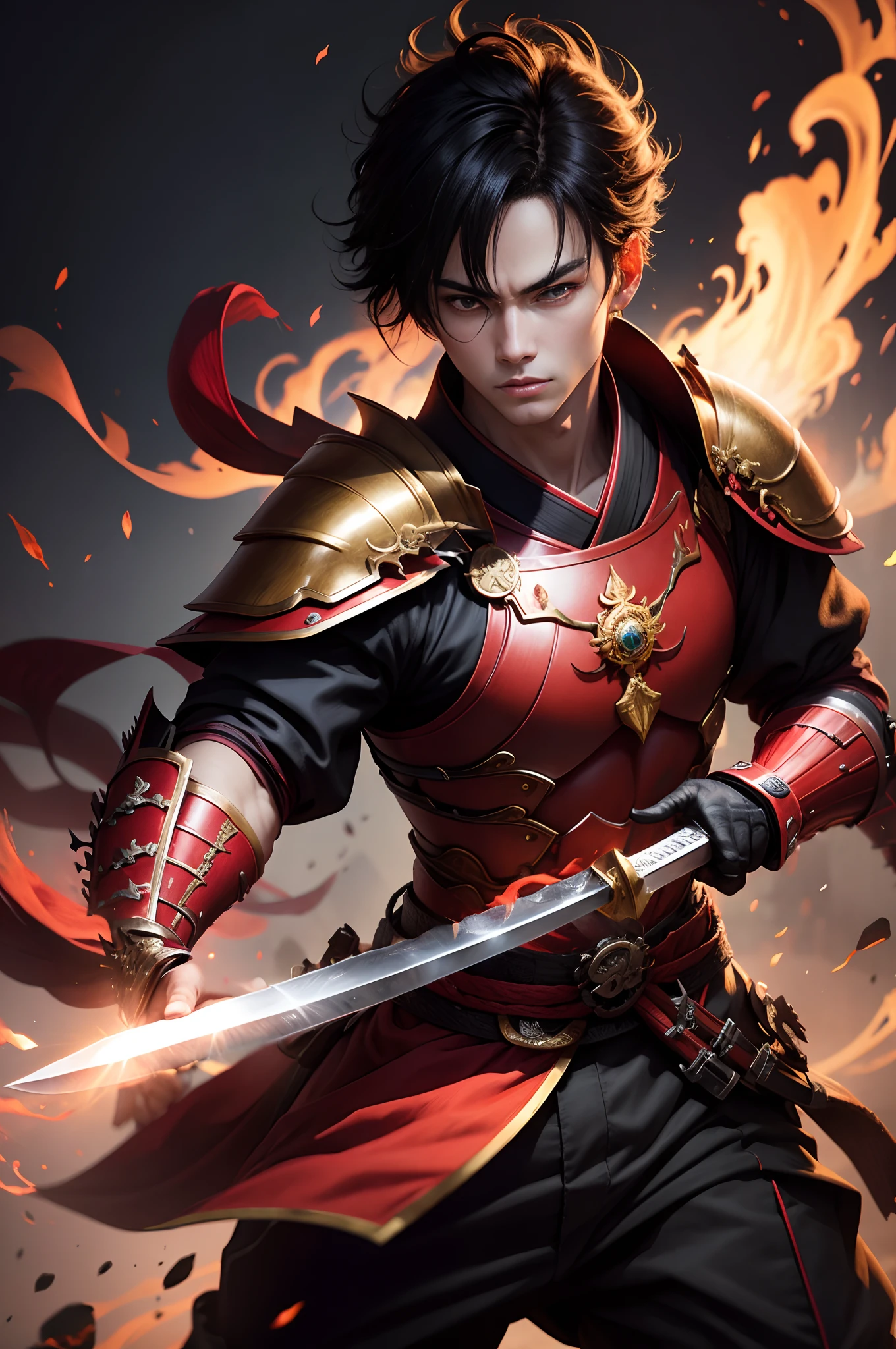 Wrist orientation change　Red and black armor　Japan holding a sword