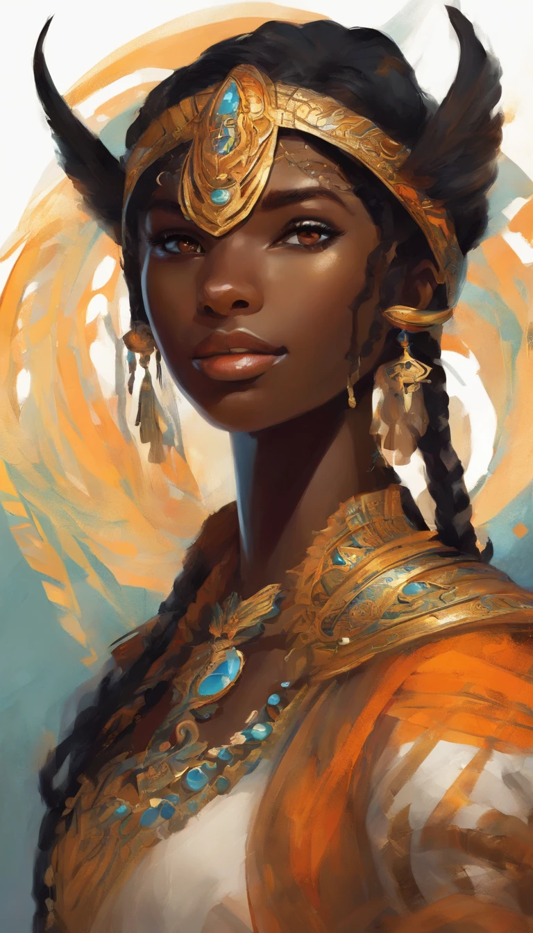 A dark-skinned teenage girl, schwarzes Haar mit Pferdeschwanz, der mit einem gelben Band befestigt wird, hellblaue Augen, (Black Tribal Costume) (Schwarze Stulpen mit orangefarbener Hervorhebung) their pupils are equal to those of lizards, light blue round lenses, Schwarze Kleidung. (Schwarzer Drachenschwanz 0.6)