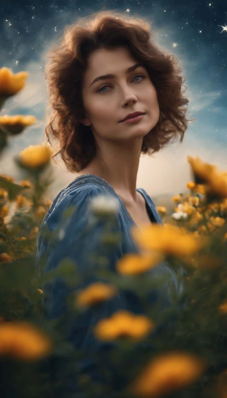 of the highest quality, high_resolution, Distinct_image, Detailed background, girl, flower, garden, Starry sky,