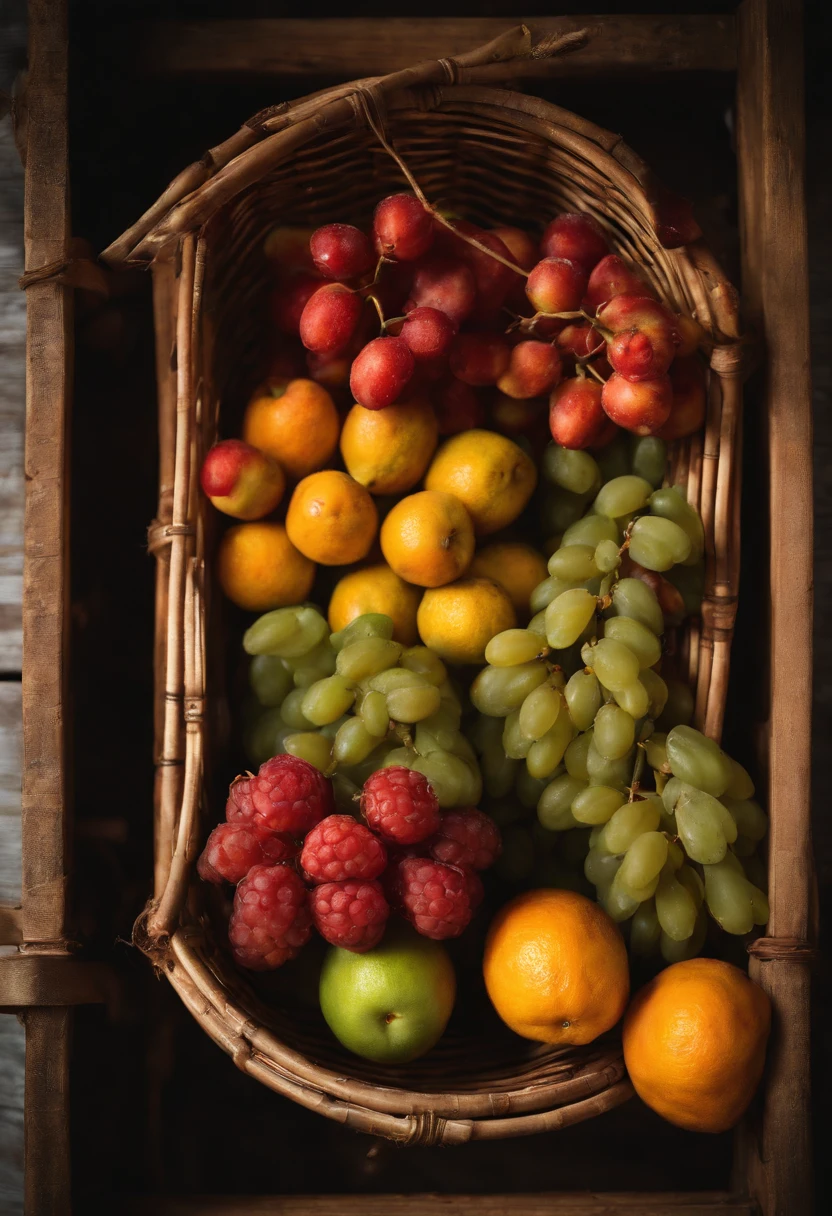 Fruit in a bamboo basket、many