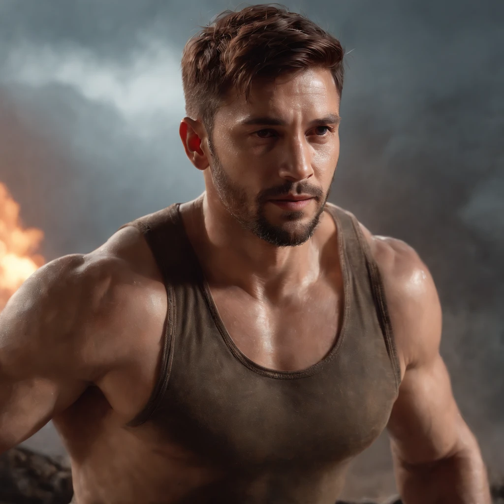 (Professional 3D rendering:1.3) de (Realistic:1.3) Foto de arte mais bonita do mundo，Features soft, bright male heroes, ((Epic hero fantasy rough muscular man wet hero angry look long hair short beard and fierce expression in dynamic pose, fantastic location, majestoso ambiente desordenado)), corpo inteiro 8k unidade render, action shot, poros da pele, very dark lighting, sombreamento pesado, circunstanciado, Rosto detalhado, (vibrante, fotogrdeia realista, Realistic, Dramatic, Escuro, foco nítido, 8k), (Old leather clothes damaged by bad weather:1.4), ((((Use peles)))), (intrincado:1.4), decadente, (altamente detalhado:1.4), pintura digital, rendering by octane, art stations, Conceito-Arte, liso, foco nítido, illustration, germe da arte, (Loish:0.23), Wlop Ilya Kuvshinov, e Greg Rutkowski e Alphonse Mucha Gracias, (global ilumination, studiolight, Light Volumetric), chuva forte, floating particles, patife, fantasia, Onze, corpo inteiroesbian, ((Fundo escuro e antigo da cidade:1.3)),CGSesociedade,Art Stations a full body man holding a kettlebell