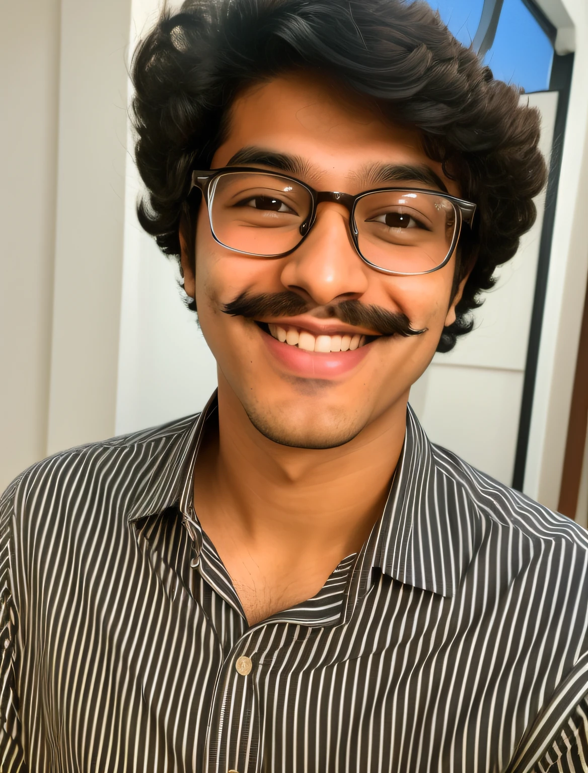 arafed man with glasses and a mustache smiling for the camera, headshot profile picture, cute slightly nerdy smile, jayison devadas, slight nerdy smile, profile picture, with mustache, profile pic, very slightly smiling, jayison devadas style, jewish young man with glasses, beautiful androgynous prince, unibrow, delicate androgynous prince, halfbody headshot