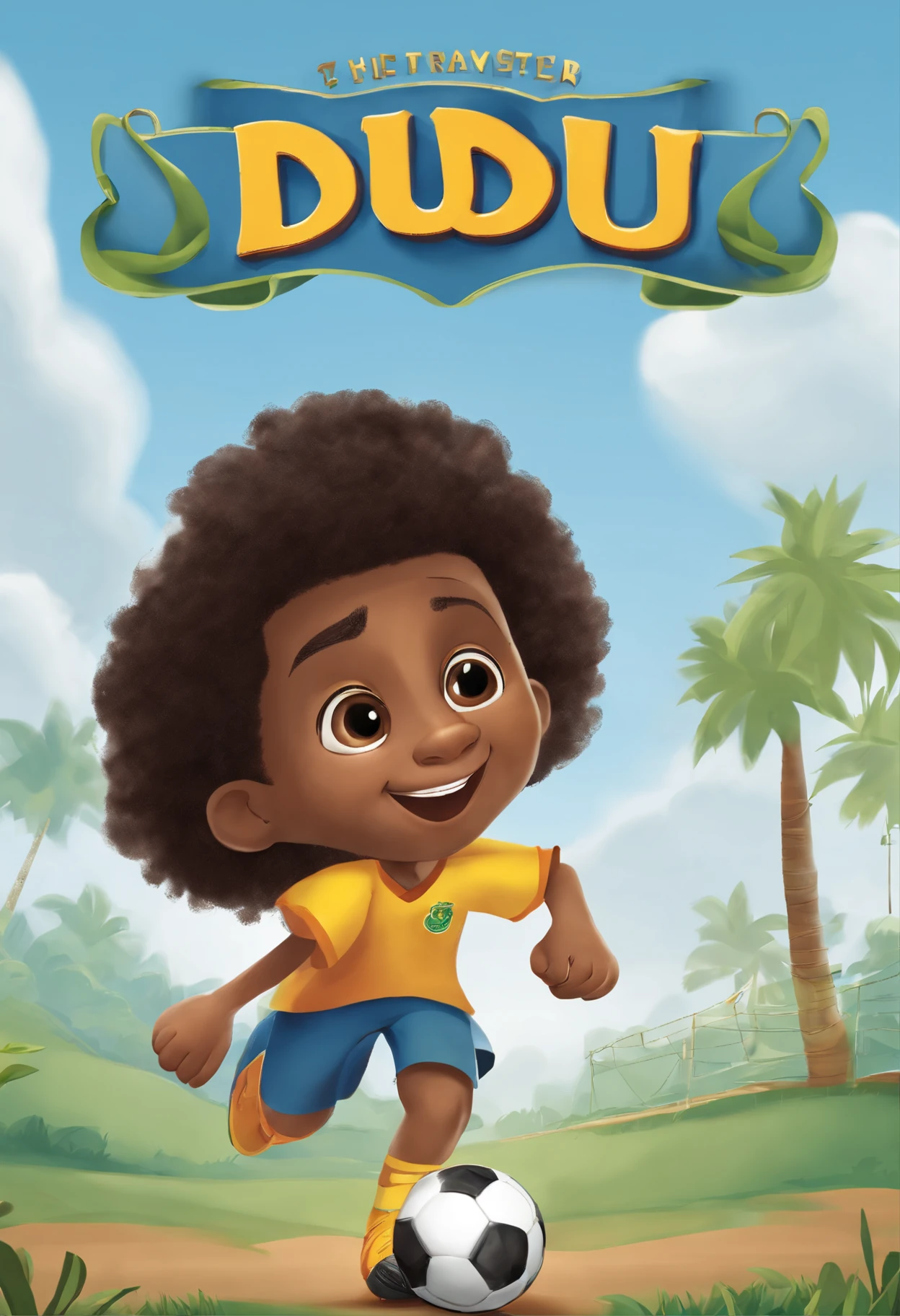 Generate an image of the character "Dudu" from the book "Dudu's Journey - Volume 1: The Journey Begins." Dudu is an 8--old with a deep love for soccer. He is described as determined, with bright eyes filled with hope. He has dark, messy hair, tan skin, and is always seen wearing his youth soccer team uniform.
Please create a visual representation of Dudu according to this description. Make sure he looks excited and determined, with a soccer ball by his side symbolizing his dream of becoming a successful soccer player. The image should reflect the character's spirit and determination to overcome challenges and achieve his dream.
I'm looking forward to seeing the visual representation of the character "Dudu." Thank you!