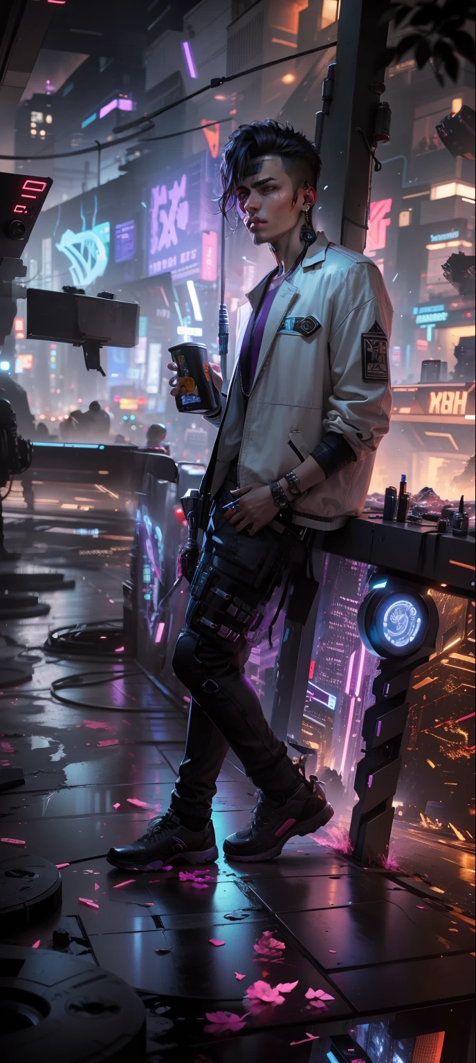 Change background cyberpunk handsome boy, realistic face. 8k, ultra realistic