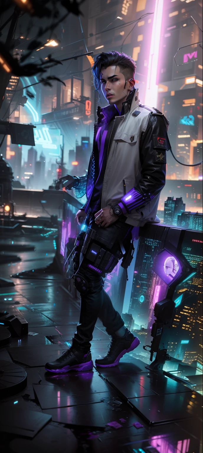 Change background cyberpunk handsome boy, realistic face. 8k, ultra realistic