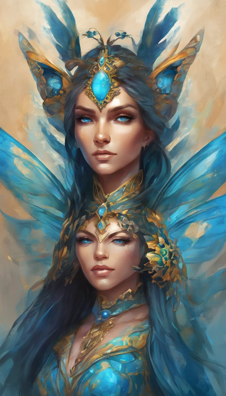 blue skinned queen, insect features, butterfly wings, four eyes, glowing eyes, jewel-tone armored dress, schwarzes Haar mit Pferdeschwanz, der mit einem gelben Band befestigt wird, hellblaue Augen, (Black Tribal Costume) (Schwarze Stulpen mit orangefarbener Hervorhebung) their pupils are equal to those of lizards, light blue round lenses, Schwarze Kleidung. (Schwarzer Drachenschwanz 0.6)