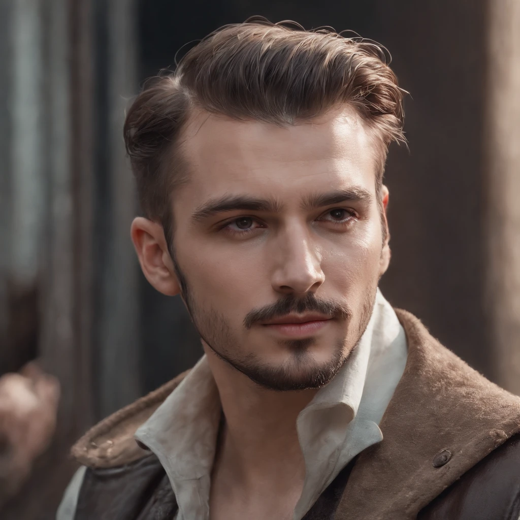 obra maestra, realista Masculino Guapo Caballero steampunk, Hombre hipster, ellegant apuesto hombre con barba y bigotes de estilo, Front camera pose, Retrato completo, edad media, smiiling, Traje ellegante, Sombrero de copa, Estilo steampunk, Arte digital 8K, Hombre pecador tatuado, Retro futurista, punk, machine, Retro, Vapor de engranajes, Gafas futuristas, fantastic face, hermoso aspecto, cabello detallado, Ultra Enfoque, cara iluminada, Cara detallada, 8K resolution, acuarela, Estilo Razumov. arte de Razumov y Volegov, Hyperrealism Painting Concept Art of detailed character, 8 k resolution blade runner