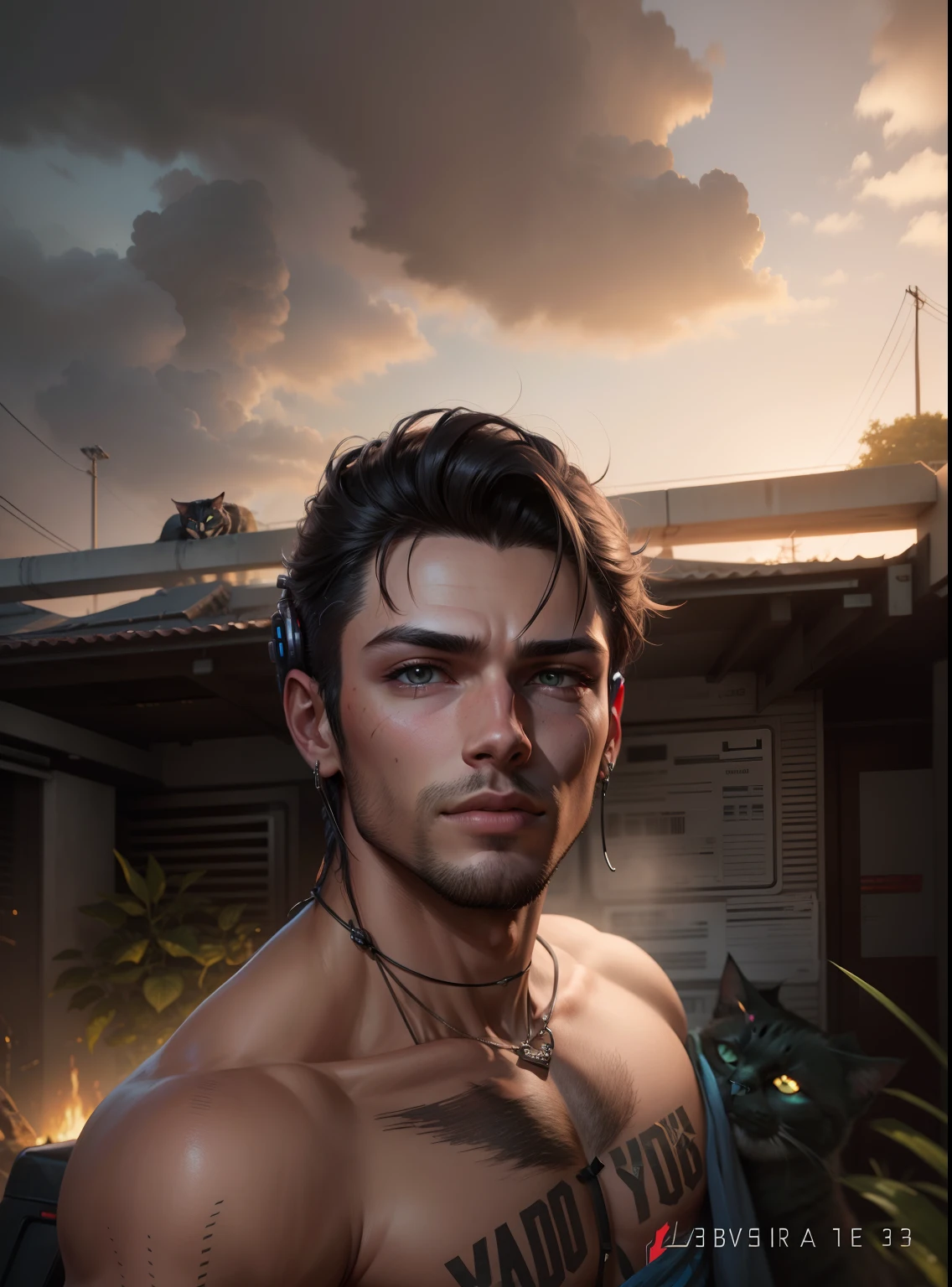 cyberpunk Handsome boy ulira realistic with cat,---v4