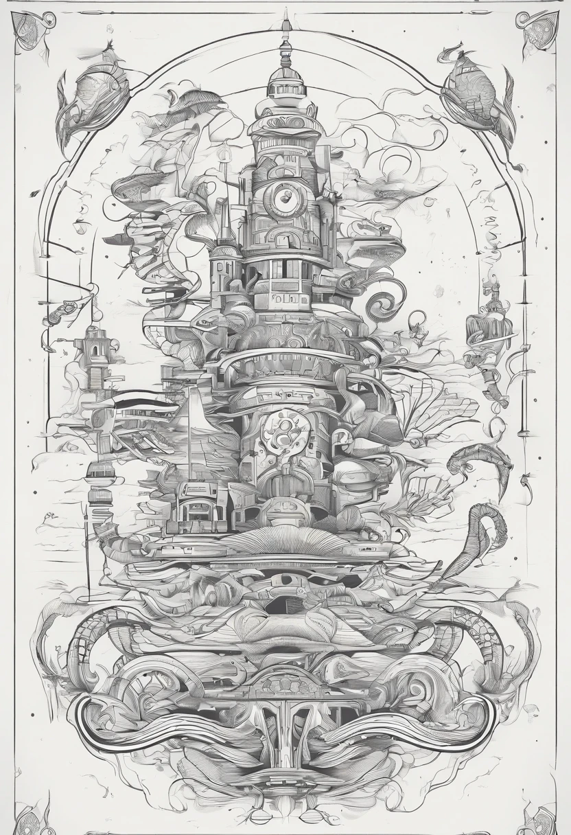 Create a tattoo by mixing biomechanical elements with sea beings