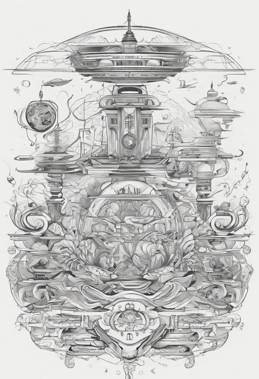 Create a tattoo by mixing biomechanical elements with sea beings