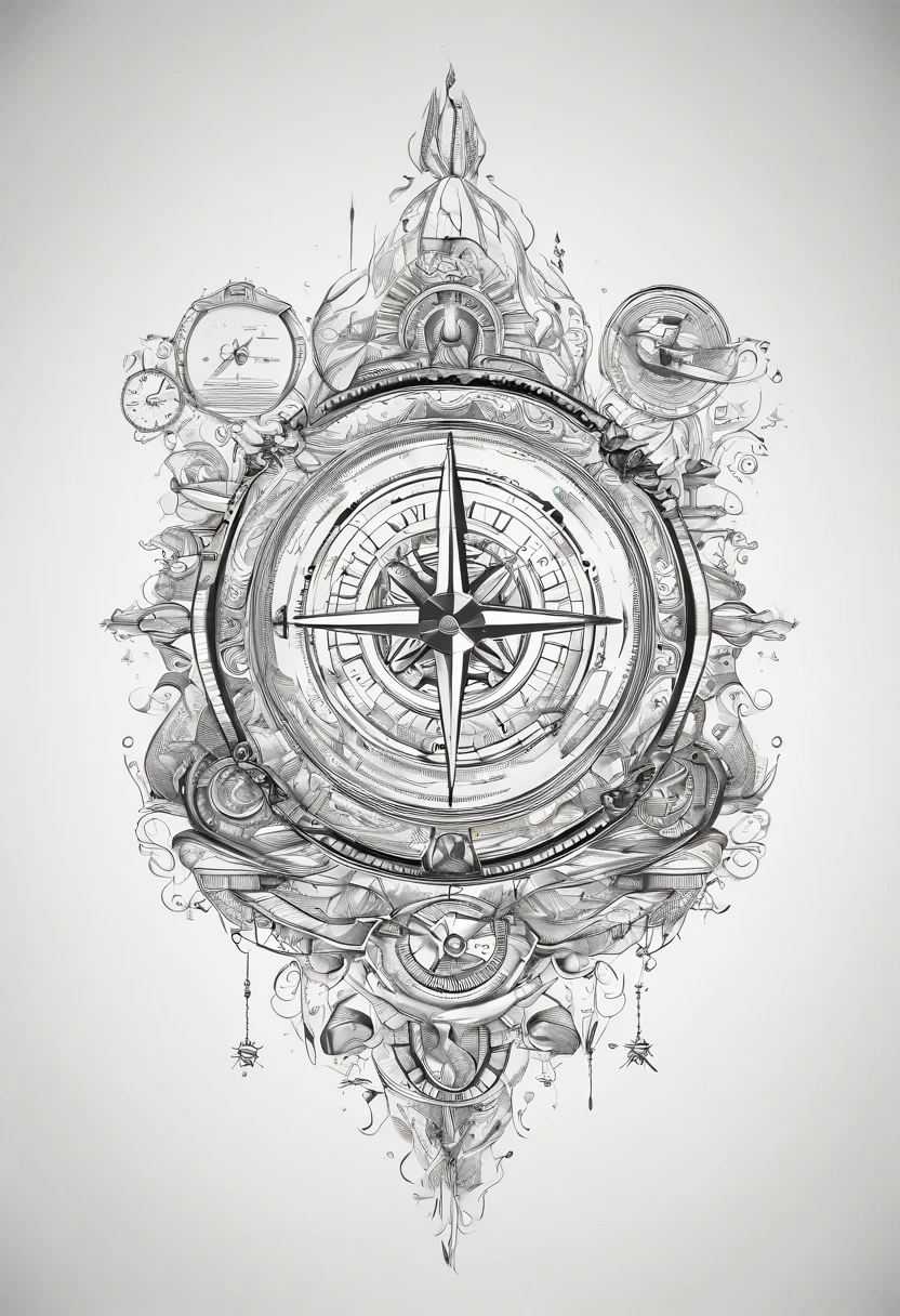 Create a tattoo with a compass and biomechanical elements