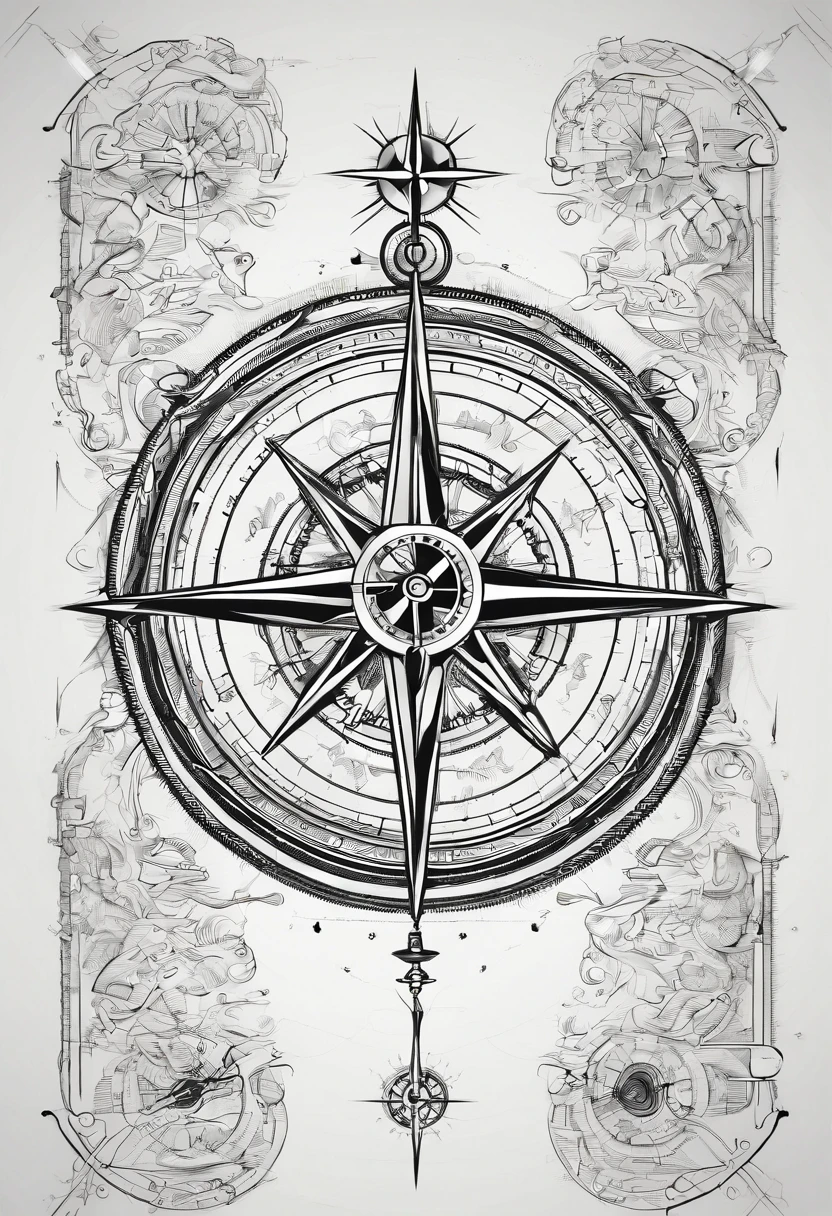 Create a tattoo with a compass and biomechanical elements