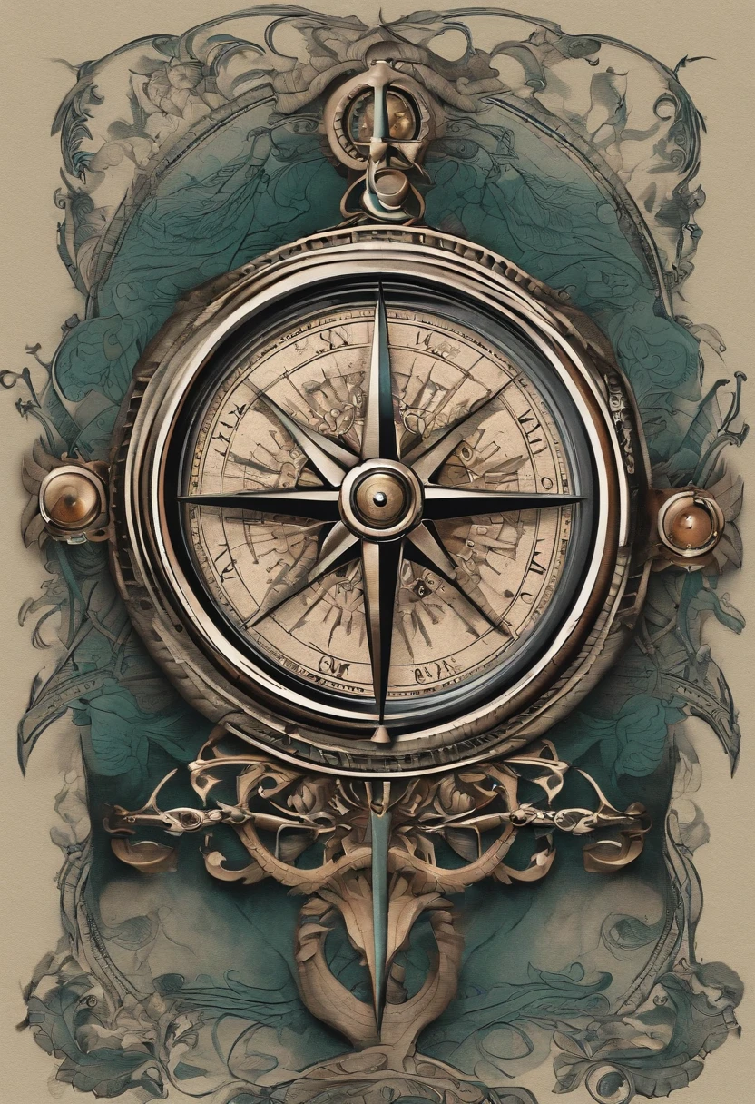 Create a tattoo with a compass and biomechanical elements