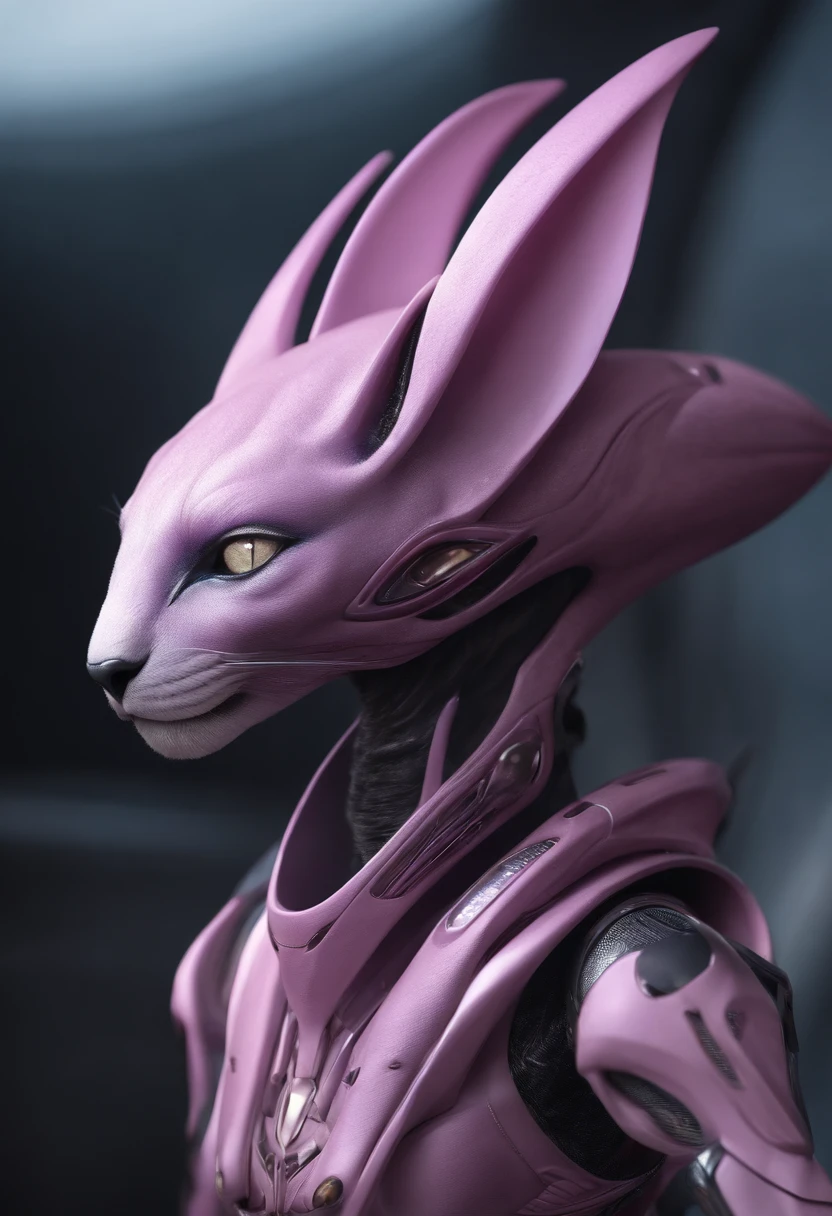 Portrait, solo, furry, synthetic lamia, viper, naga, naked,  synth \(vader-san\), robot:1.2, robotic tail, gray exterior, ^_^