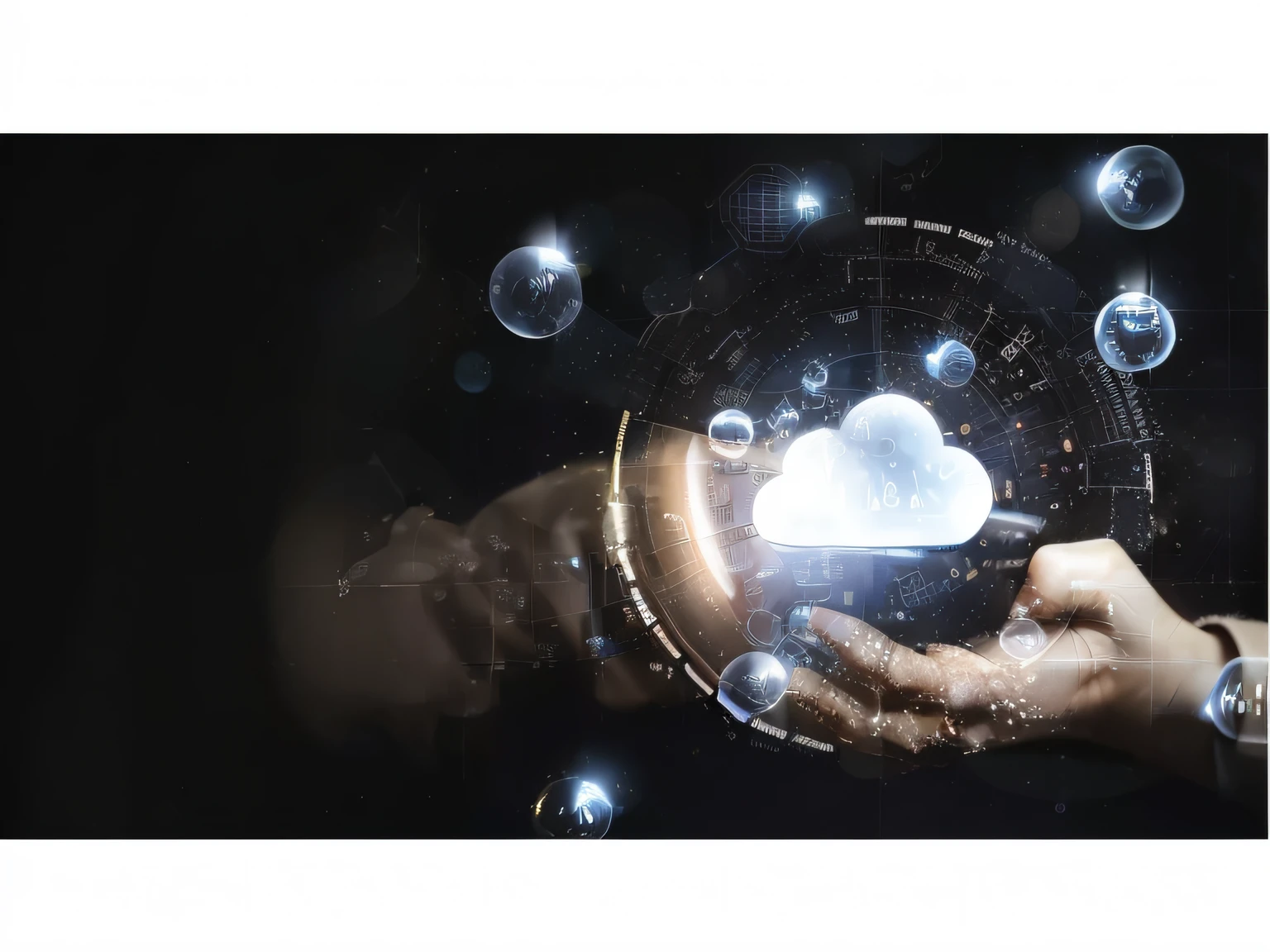someone holding a cloud in their hands with a lot of bubbles, holding a shining orb of data, technology, high quality picture, pexels, technologies, in a cloud, cloud server, by Adam Marczyński, in style of photogrammetry cloud, cloud storage, cloud, ad image, floating lands in-clouds, shutterstock