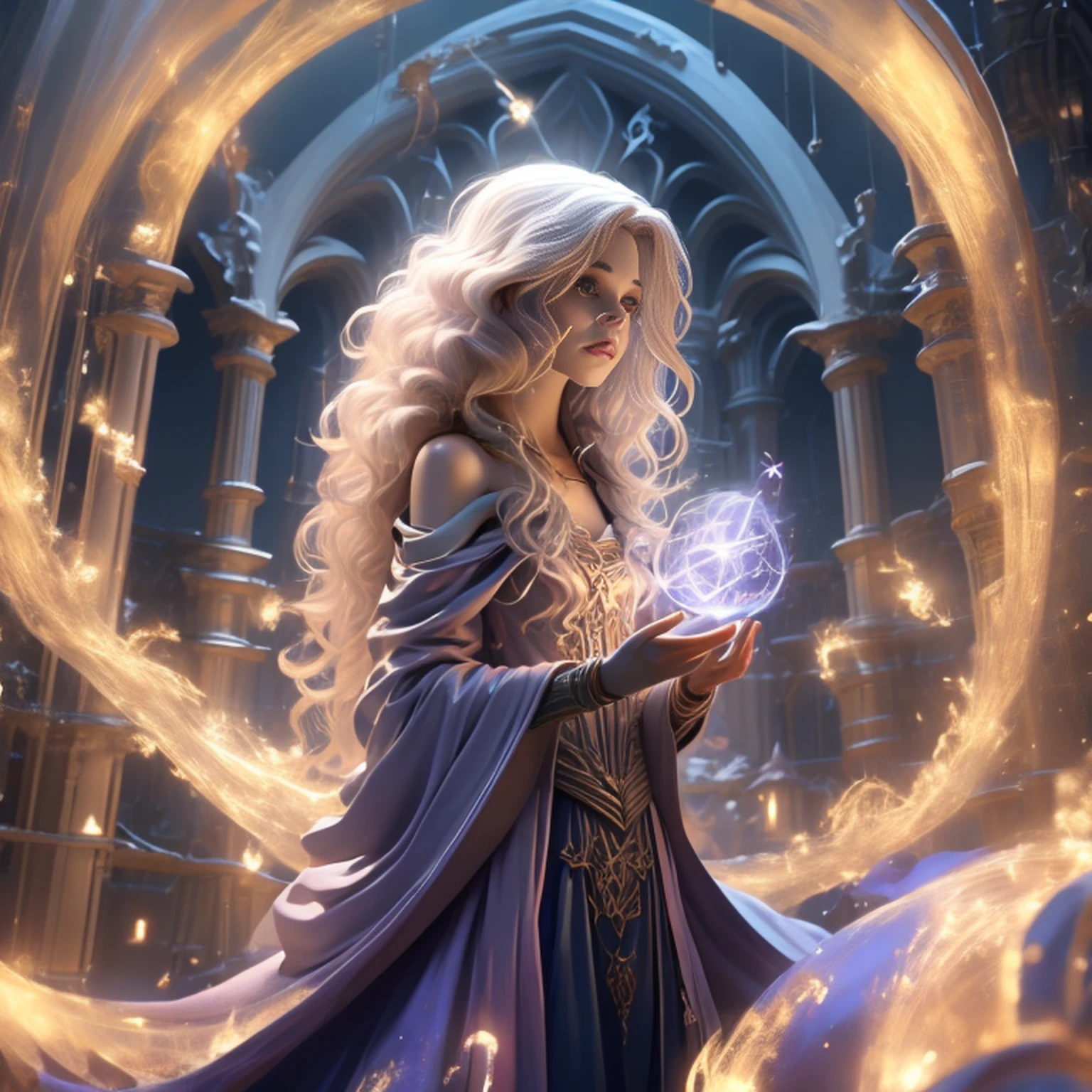Hermione Granger, em hogwarts, efeitos de magia, magic wand in hand, Espectro do patrono, super detalhado, realista, fantasia