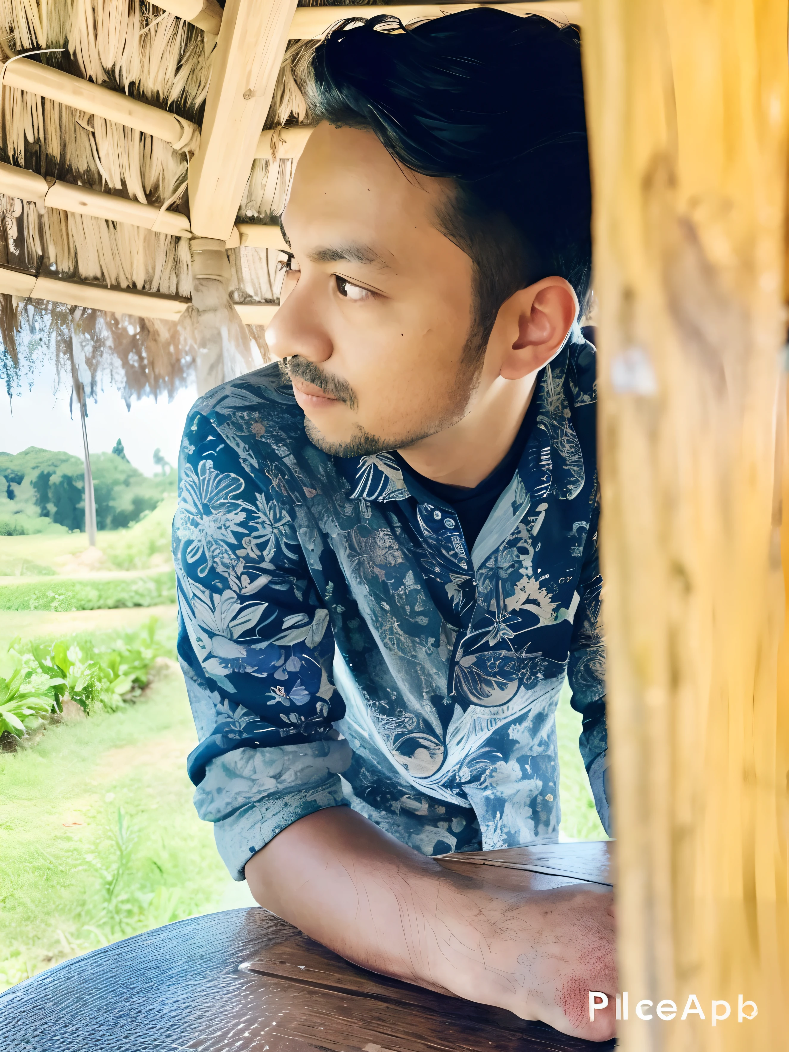 there is a man that is sitting at a table with a cell phone, shot on nikon z9, shot on canon eos r 5, shot on canon eos r5, assamese aesthetic, shot with premium dslr camera, casual photography, profile pose, with a cool pose, portrait mode photo, in front of a forest background, portait photo profile picture, ultra realistic