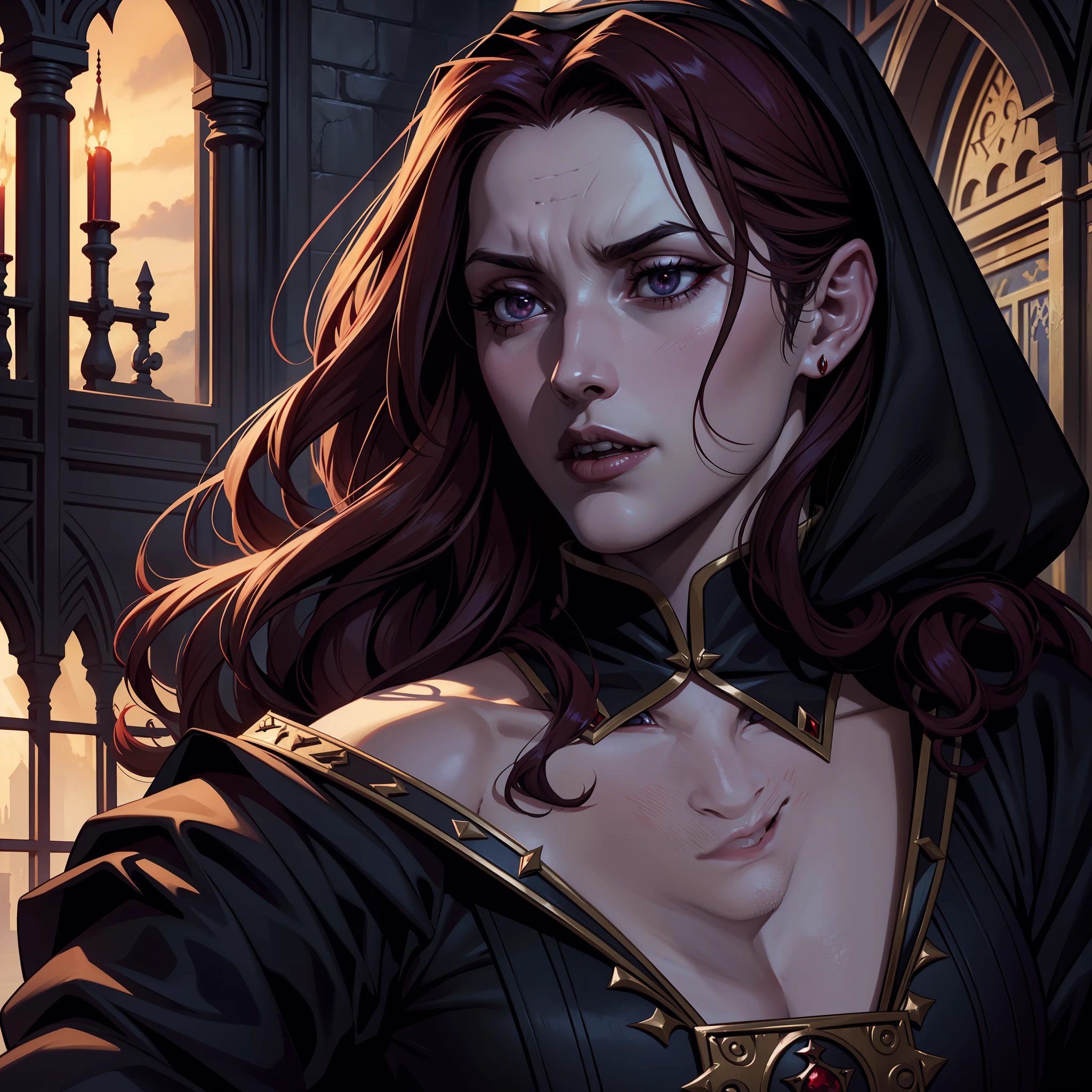 Lord Dracula hyper realistic super detailed Dynamic shot master piece scene cinématique scènes movie Epic Legendary Lord Dracula with islamic Beautiful princesse