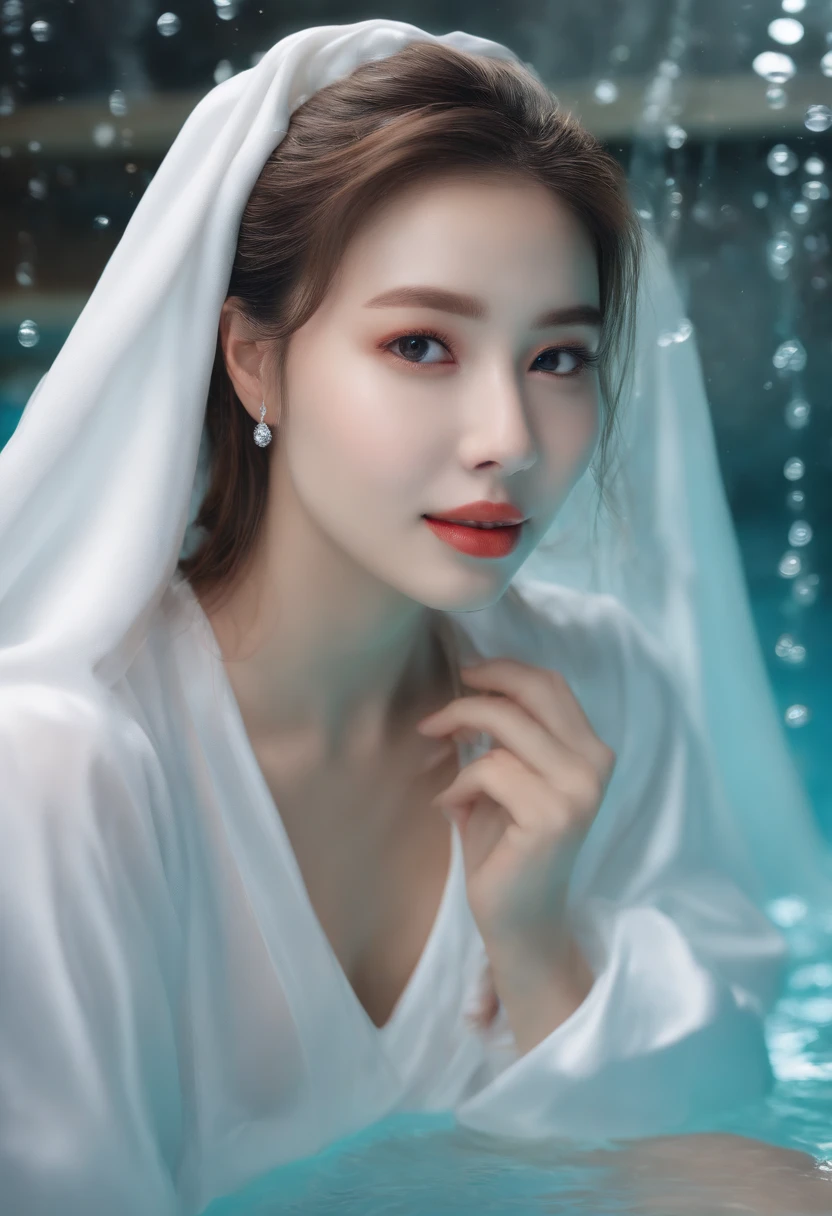 (high quality,4k,8k,highres,masterpiece:1.2),ultra-detailed,(realistic,photorealistic,photo-realistic:1.37),portraits,beautiful detailed eyes,beautiful detailed lips,long hair,uniform, 15 years old girls,girl with long hair in gesture,Mare,professional,vibrant colors,soft lighting, taking a bath in the swimming pool, porcelain pool, warm water, steamy atmosphere, calming ambiance, fragrant bubbles, soothing music, colorful dolphin, fluffy towel, gentle lighting, refreshing shower gel, splashing water, shiny faucet, sparkling clean tiles (best quality, 4k, highres), natural light, relaxed expression, pristine white robe, joyful laughter, wet hair, glowing skin, perfect temperature, peaceful retreat, tranquility, serene moment.,stunning graceful posture,confident expressions,expressive eyes,curvy eyelashes,subtle blushing,sparkling highlights,sharp details,soft skin,precise shading,luminous atmosphere,dynamic composition,realistic rendering,sublime artwork, small rounded eyes, Chinese teen, glossy pink lips, alluring cute smile, show crossed legs, k pop looks