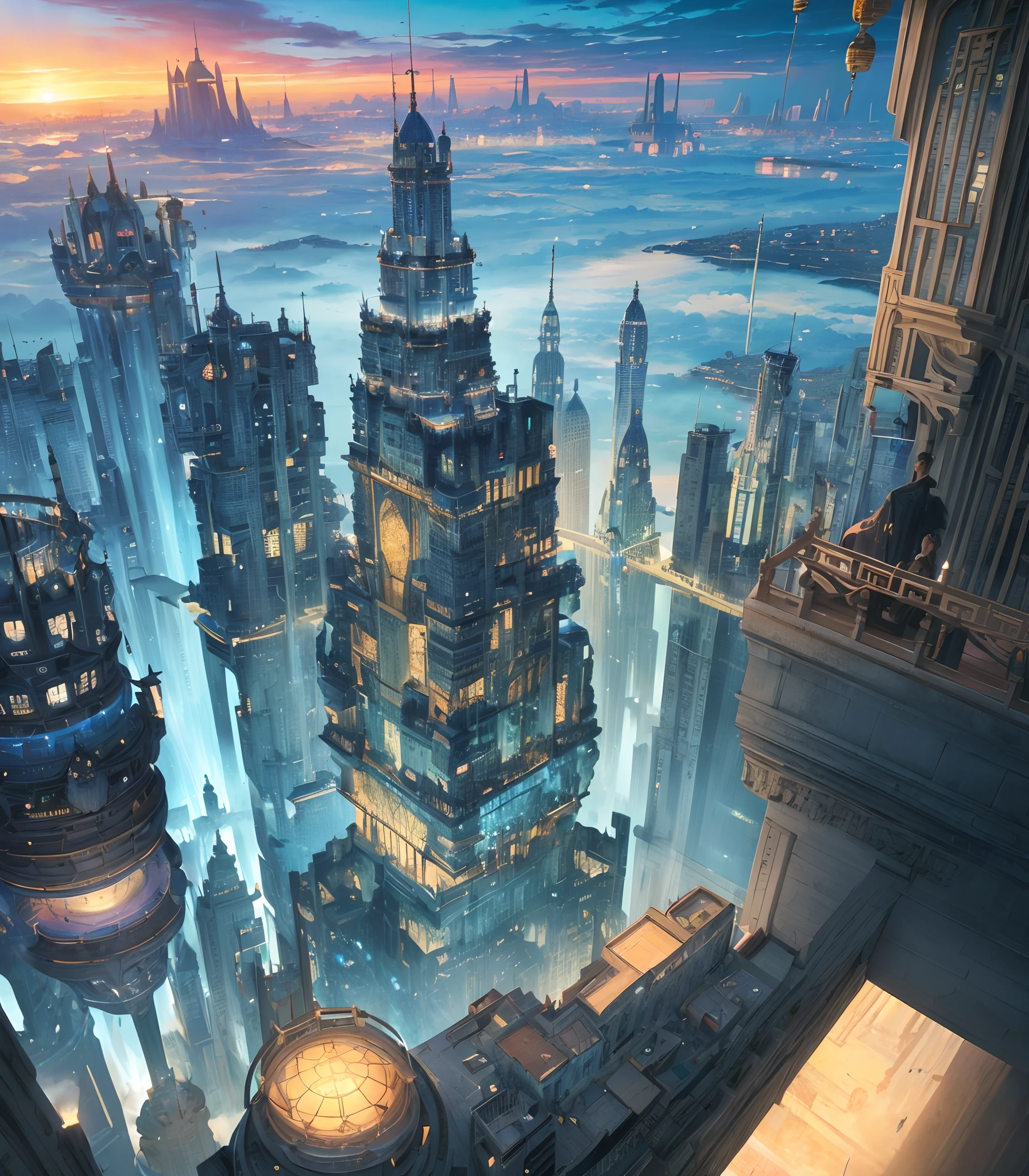isolated city, beautiful architecture, city surrounded by a desert, surrounded by fog, (irregular architecture), realistic lighting, (abyss) masterpieces, high quality, beautiful graphics, high detail, ((looming flying saucers and ships in the sky)), vision (wide-angle lens), ultra-high resolution (realism: 1.4), ultra-high quality, extremely detailed CG Unity 8k wallpapers, aesthetics, award-winning photography, realism, high detail, detail enhancement, blur removal, The art of intricacies and travel. Visually stunning. Beautiful futuristic city, beautiful city, Chinese dream land, pexels, blue hour photography, Chinese dreamland, spectacular clouds, fantasy clouds.