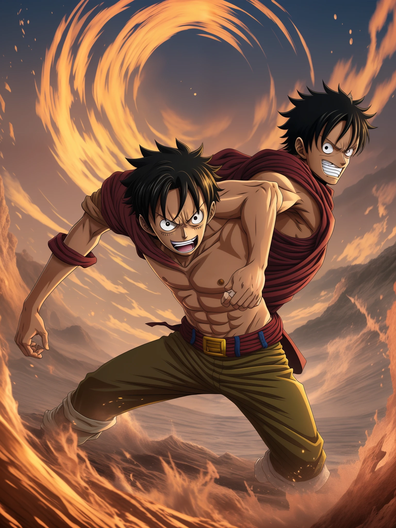 8k image of Luffy from One Piece in his 1st gear form and in a horizontal (landscape) format --auto --s2