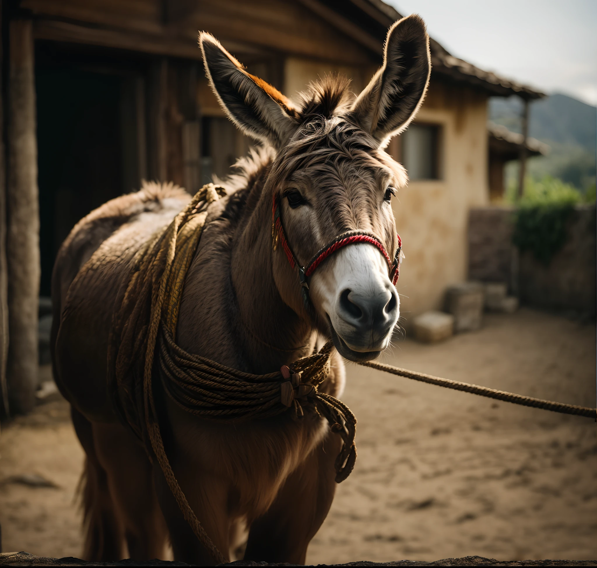 there is a donkey that is tied to a rope, burro, burro selvagem bonito, Directed by: Matthias Weischer, orelhas de burro, mula, foto de retrato, foto de retrato em close-up, Close portrait, Directed by: Etienne Delessert, close - foto retrato acima, Directed by: Dietmar Damerau, Directed by: Daniel Lieske, close up foto de retrato, Directed by: Sebastian Spreng, Directed by: Alexander Robertson