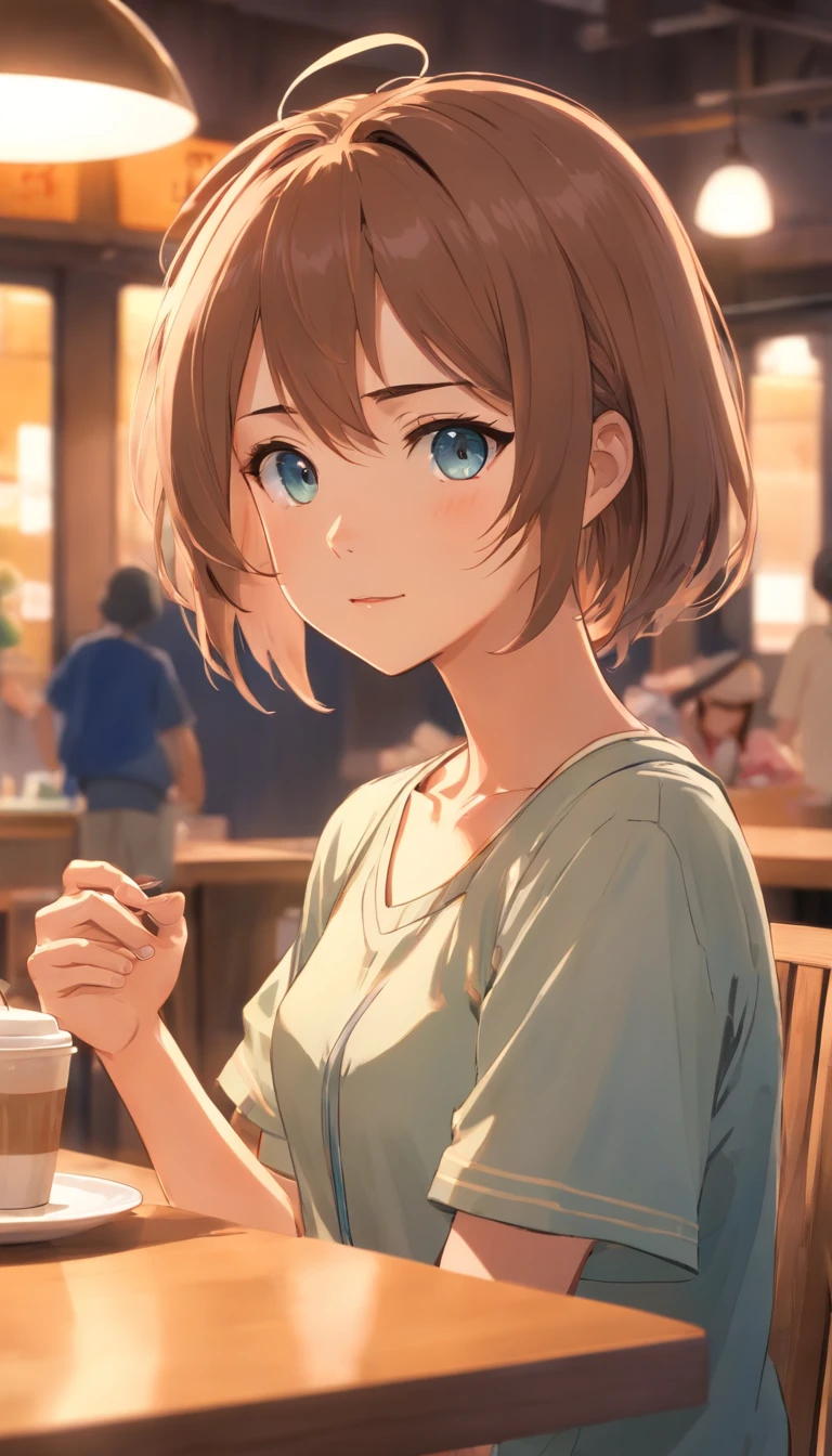 The girl sat down at the table,There was a plate of coffee and food,realistic anime art style, realistic anime 3 d style, Detailed Digital Anime Art, charming anime girls, The eyes are depressive,largeeyes,cabelos preto e longos,Realistic anime art style, 4k manga wallpapers, Beautiful anime girl, 4k anime wallpaper, style of anime4 K, Anime Realism Style, detailed portrait of an anime girl