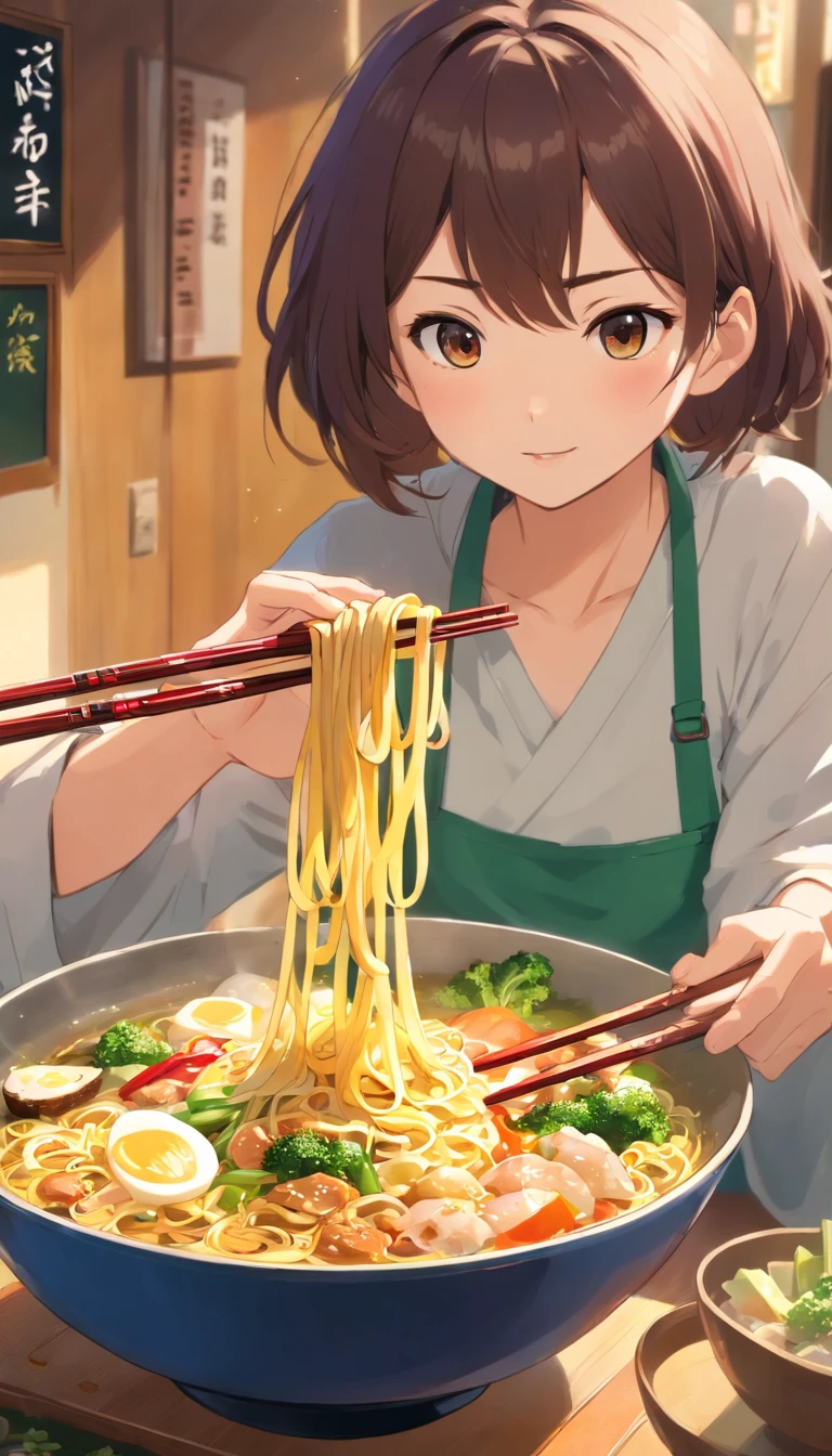 Delicious and attractive spicy noodles,Plenty of fresh vegetables,The aroma of poached eggs is overflowing,Brown shells are tasty and tasty,pepper has a strong flavor,Yellow bamboo shoots are crispy and delicious,The fungus has a delicate taste,Soy curd has a good final flavor,Noodles caught with chopsticks are fragrant。Illustration