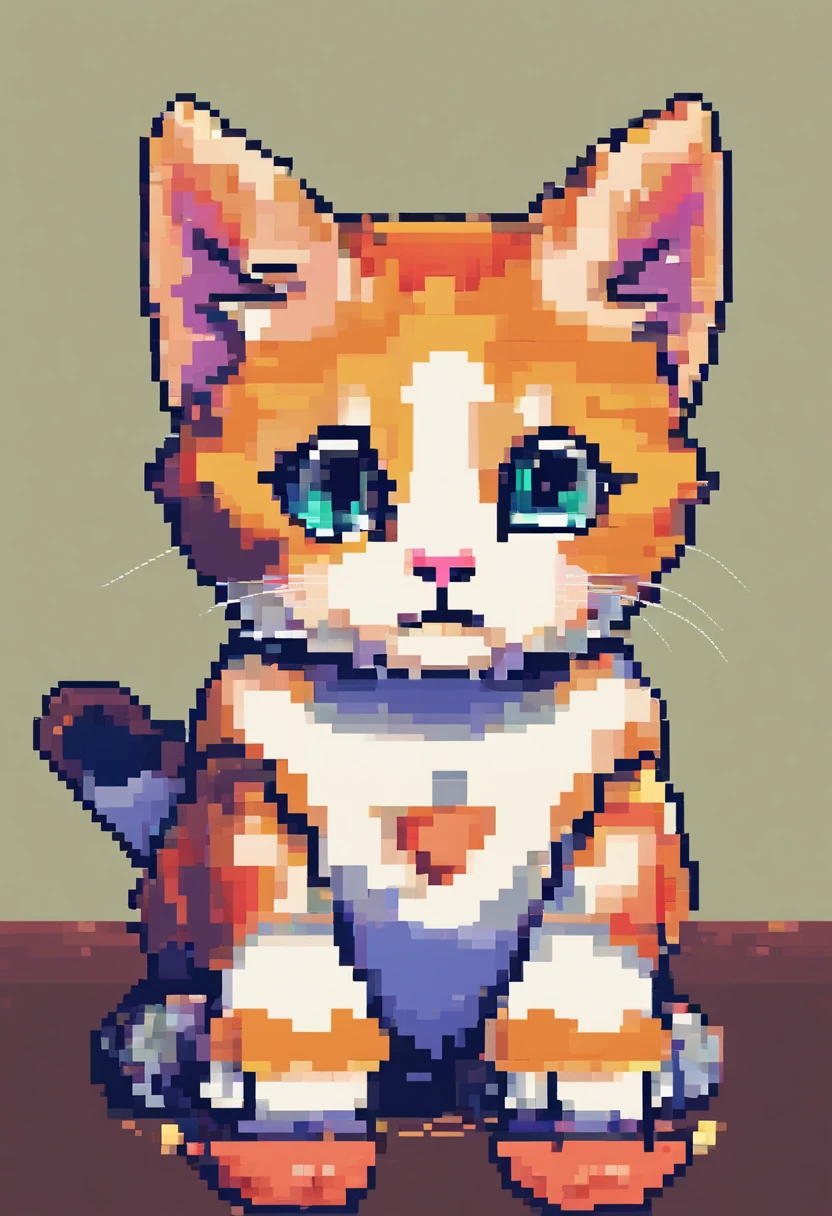 Cute kitten in pixel art,Kittens,Frolicking kitten,3D pixel art 4K wallpaper. Incredible pixel art details. Pixel art. steam wave. Detailed Unreal Engine pixel art,"Generate cute kitten pixel art,This kitten is bright in color.,Hope you're in an adorable pose,Although any cat breed does not matter,if possible, Drawing a kitten with big eyes"